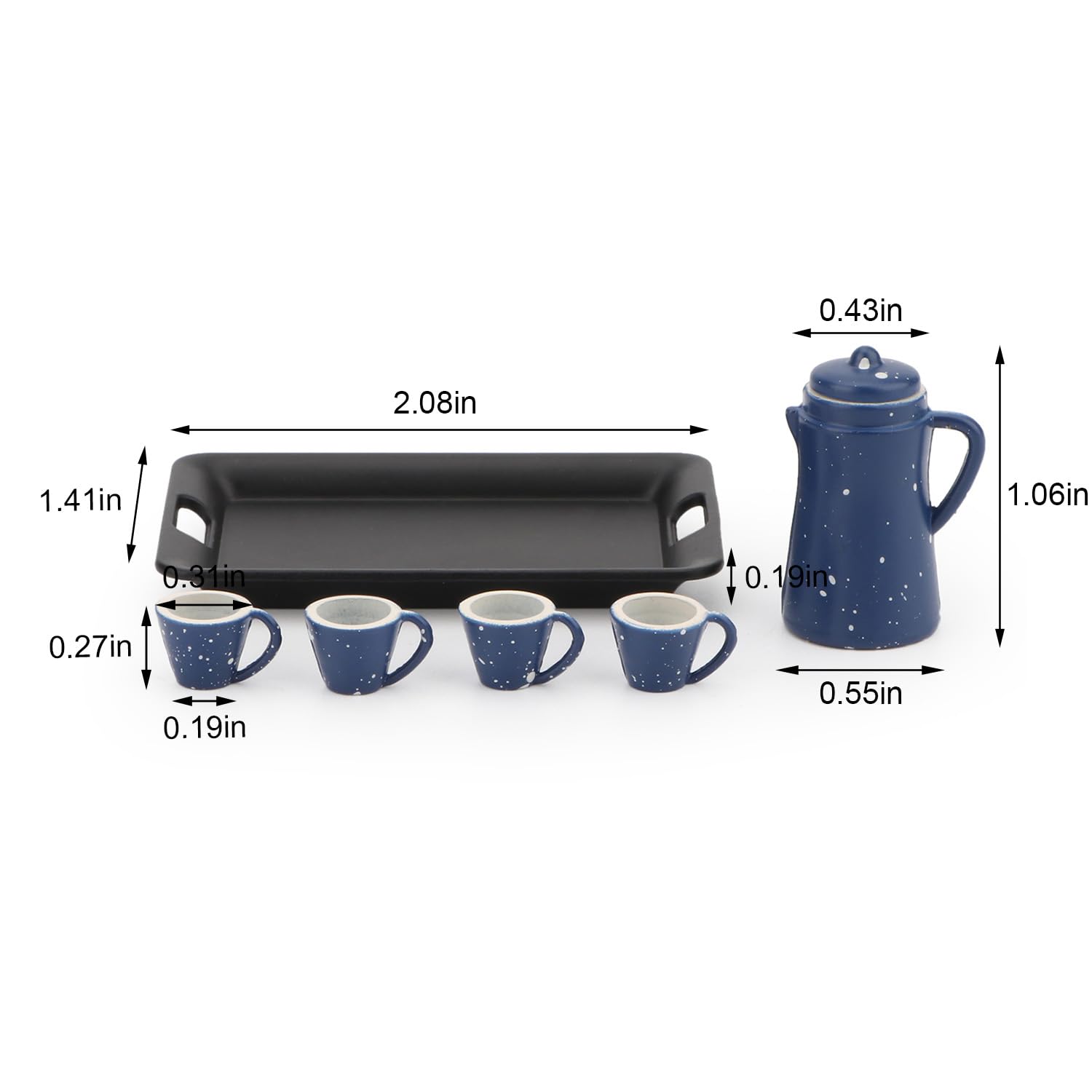 1:12 Scale Miniature Spotted Coffee Pot Set with 4 Cups & Tray - Blue Japanese Style Dollhouse Kitchen Accessories for Model Scenes, DIY Crafts & Collectibles