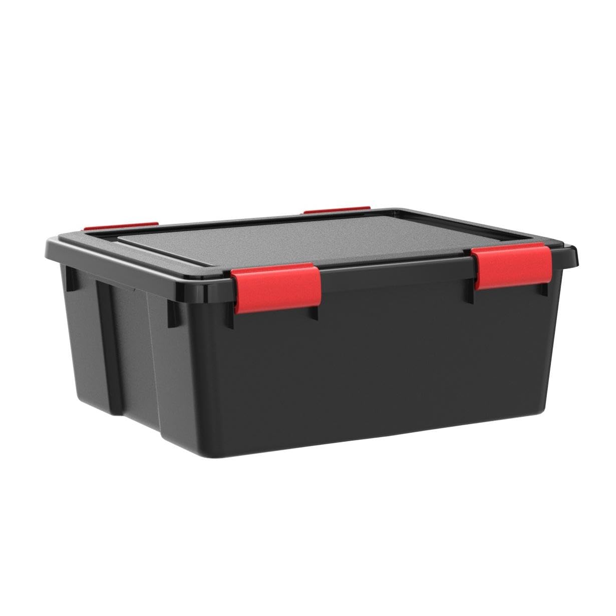 IRIS USA WeatherPro 31 Qt Storage Bins with Lids - 6 Pack BPA-Free Plastic Gasket Box with Tight Latch Seal, Stackable Nestable Tote Tub for Home Organization (Black/Red) - Perfect for Pantry, Garage, Closet & Office Storage