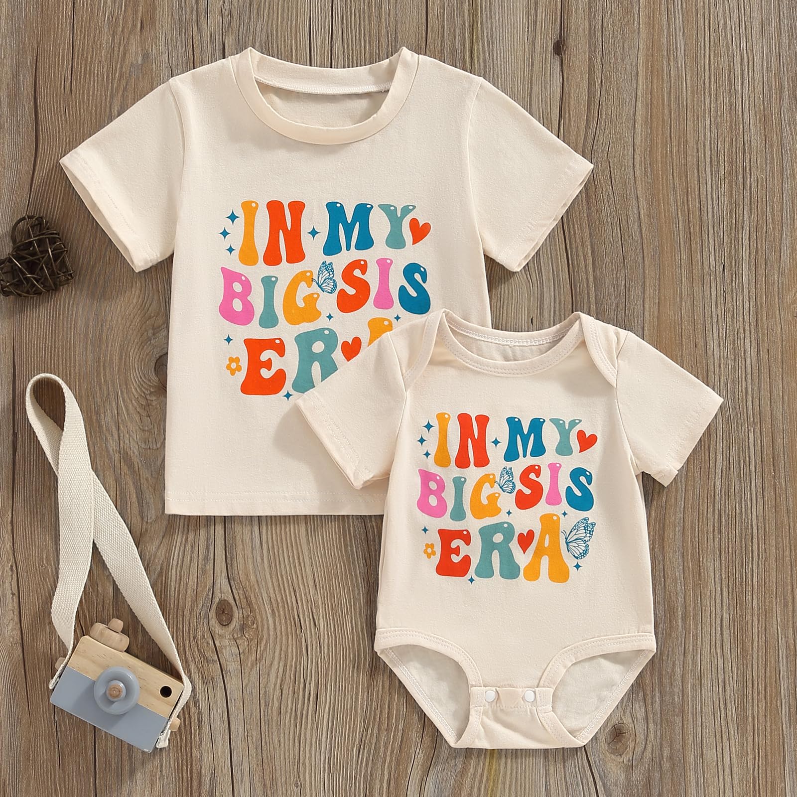 Chloefairy Toddler Baby Girl 'In My Big Sis Era' Shirts & Newborn Lil Sis Romper - Big Sister Little Sister Matching Outfits for Summer - Perfect for Sibling Photos, Family Gatherings & Birthday Celebrations