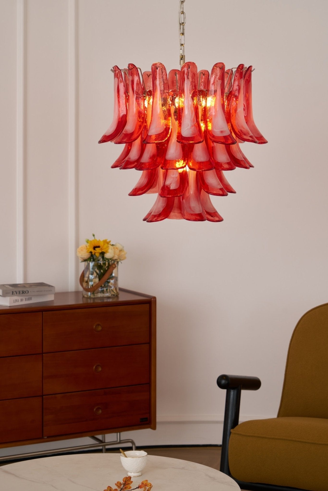 Exquisite Murano Glass Petal Chandelier - Handcrafted Italian Crystal Ceiling Light Fixture for Dining Room, Bedroom & Luxury Home Decor