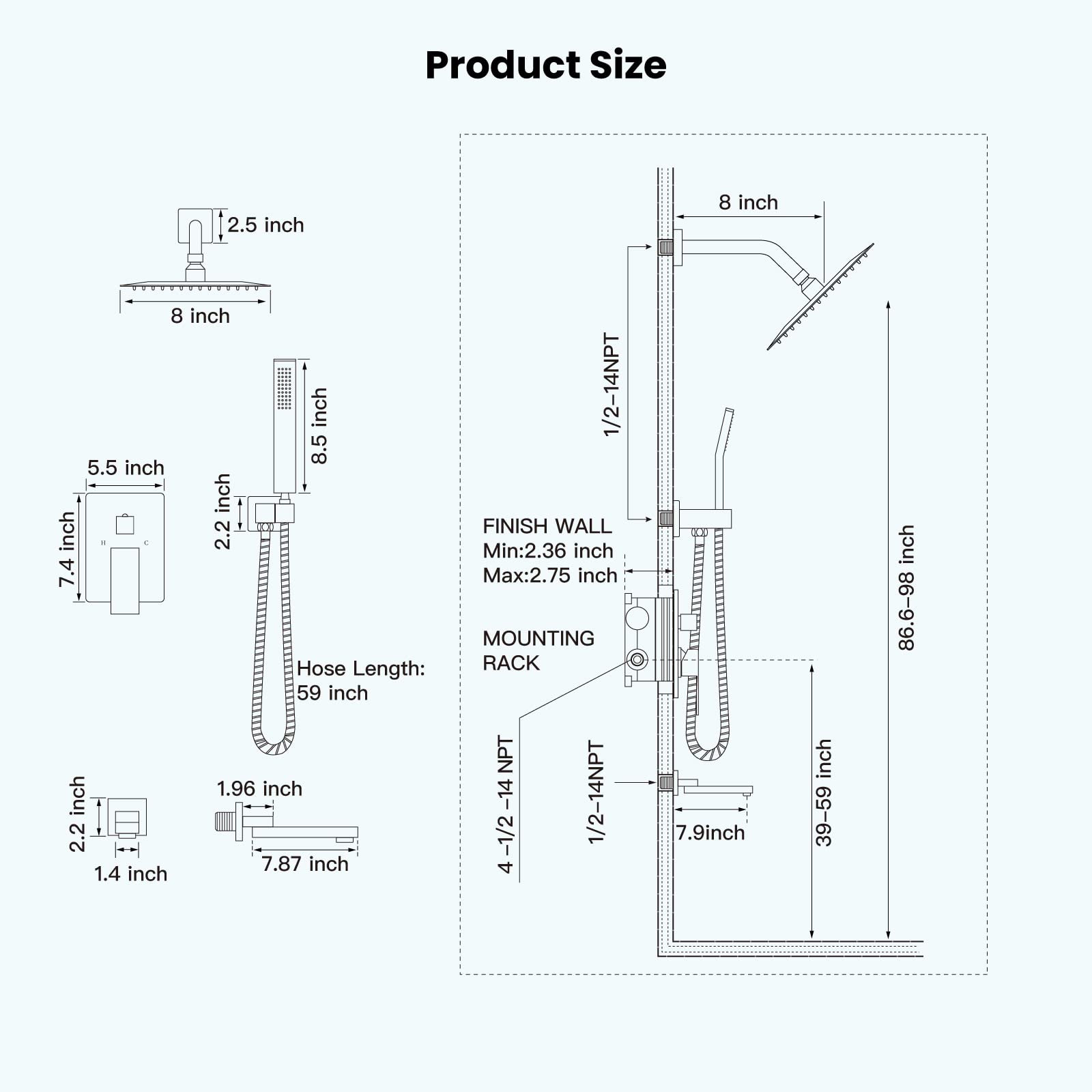 Gotonovo Oil Rubbed Bronze 3-Function Wall Mount Shower System - 8