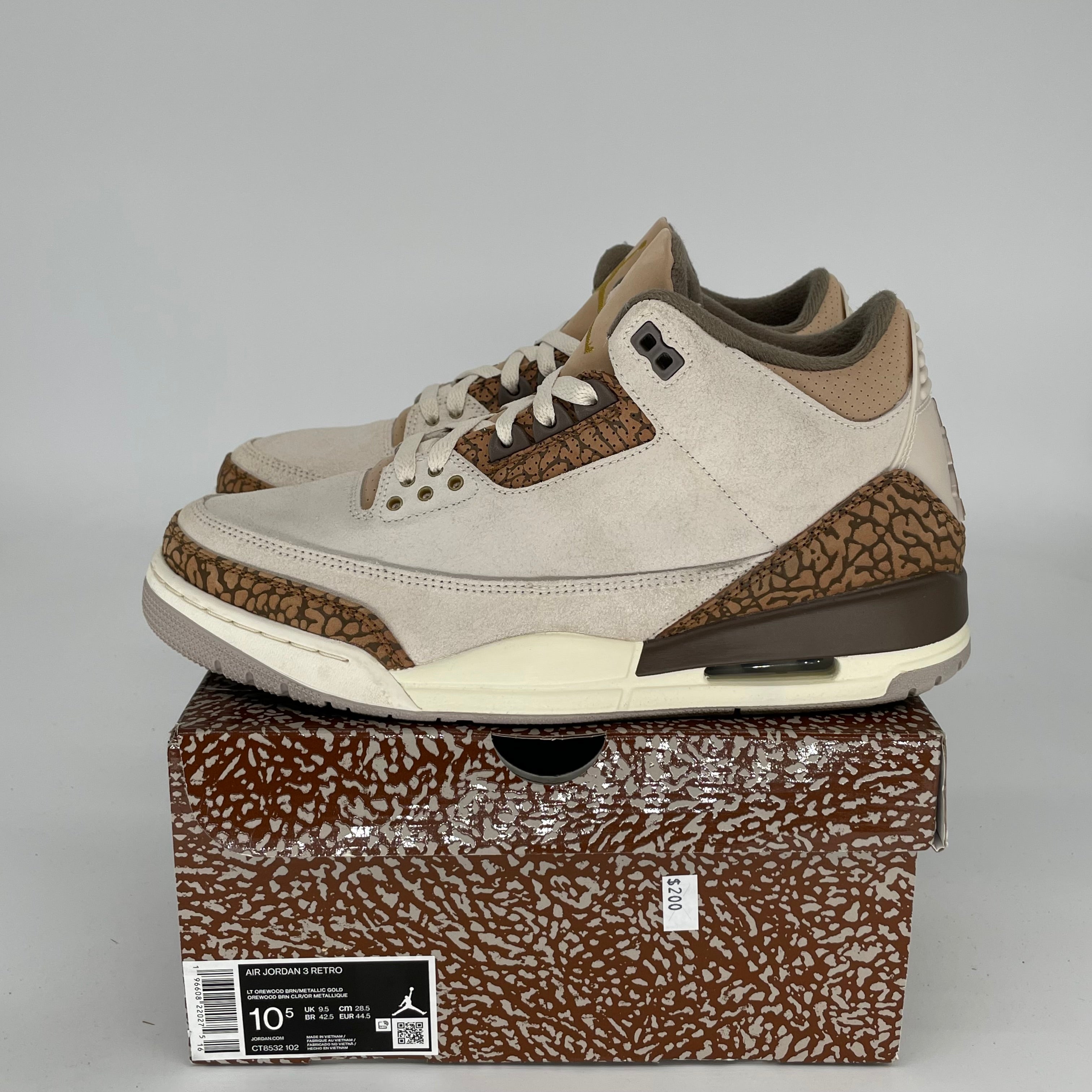 AIR JORDAN 3 PALOMINO Men's Sneakers Size 10.5 - CT8532-102 Retro Basketball Shoes for Men | Perfect for Streetwear, Casual Outfits & Sneaker Collectors