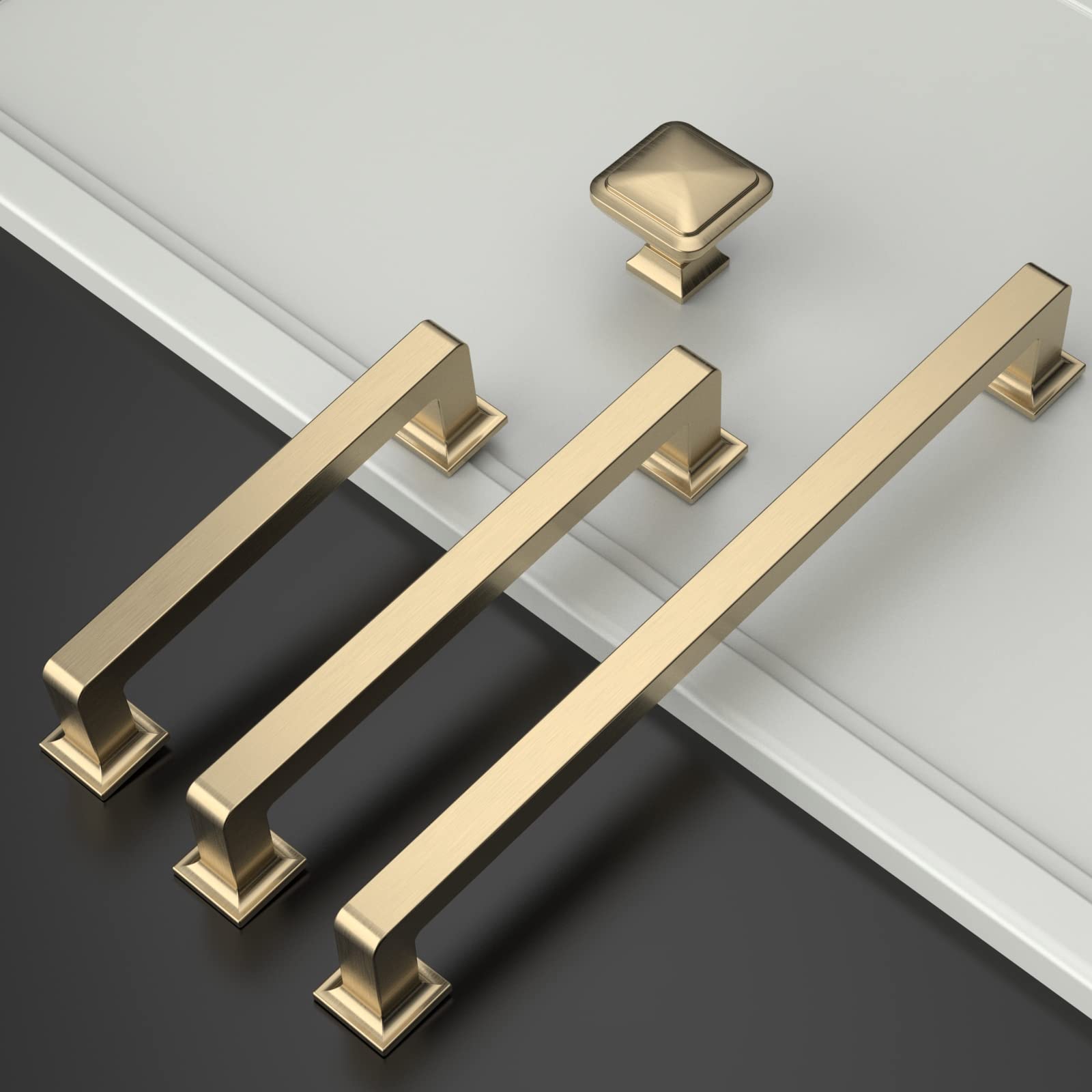Amerdeco 10 Pack Brushed Brass Cabinet Pulls 5 Inch (128mm) Hole Centers - Modern Kitchen Cabinet Handles & Drawer Pulls for Cabinets, Cupboards, Dressers & Furniture Hardware - Perfect for Home Renovation & DIY Projects