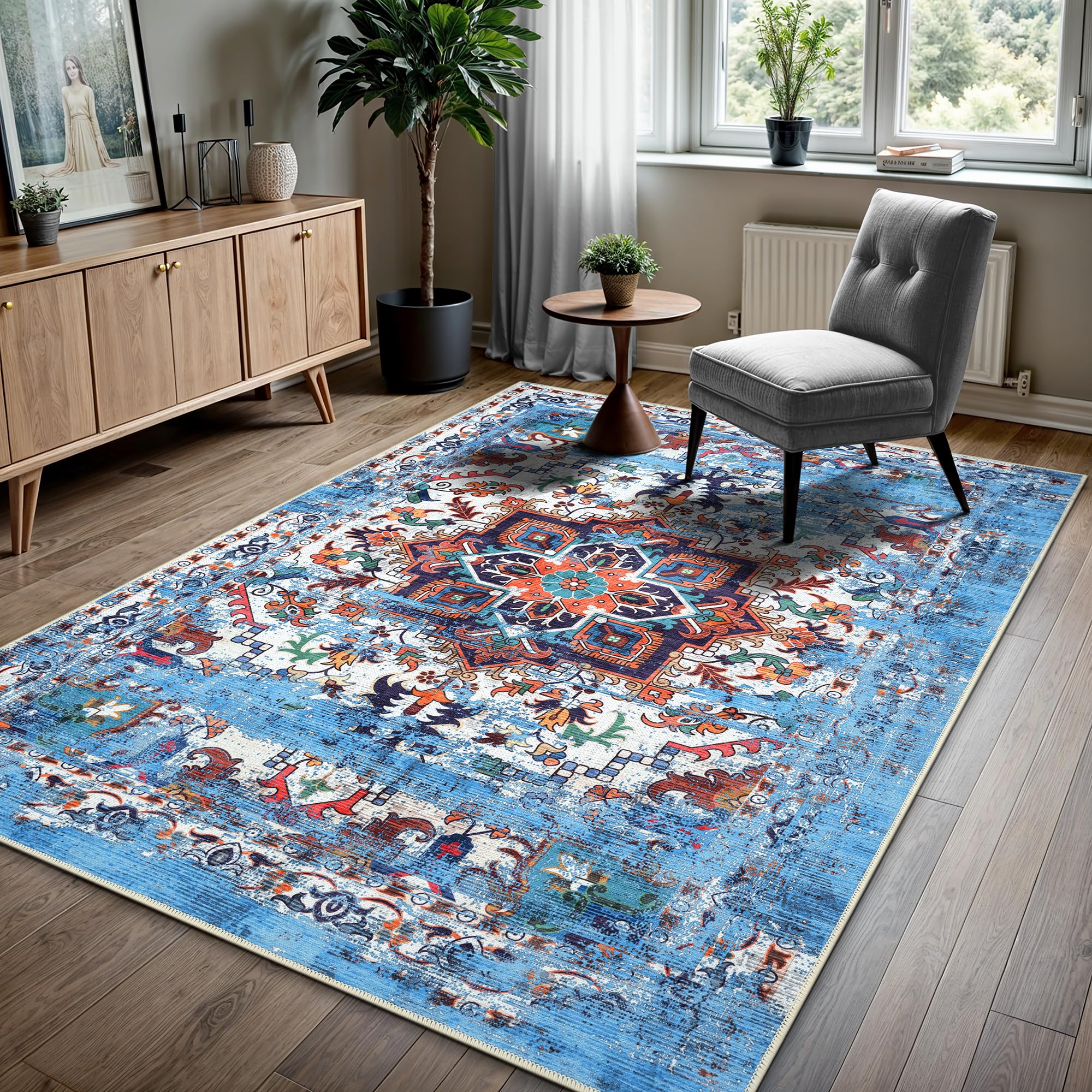 GLN Rugs Traditional Collection - Machine Washable Non-Slip Chenille Area Rug 5'3