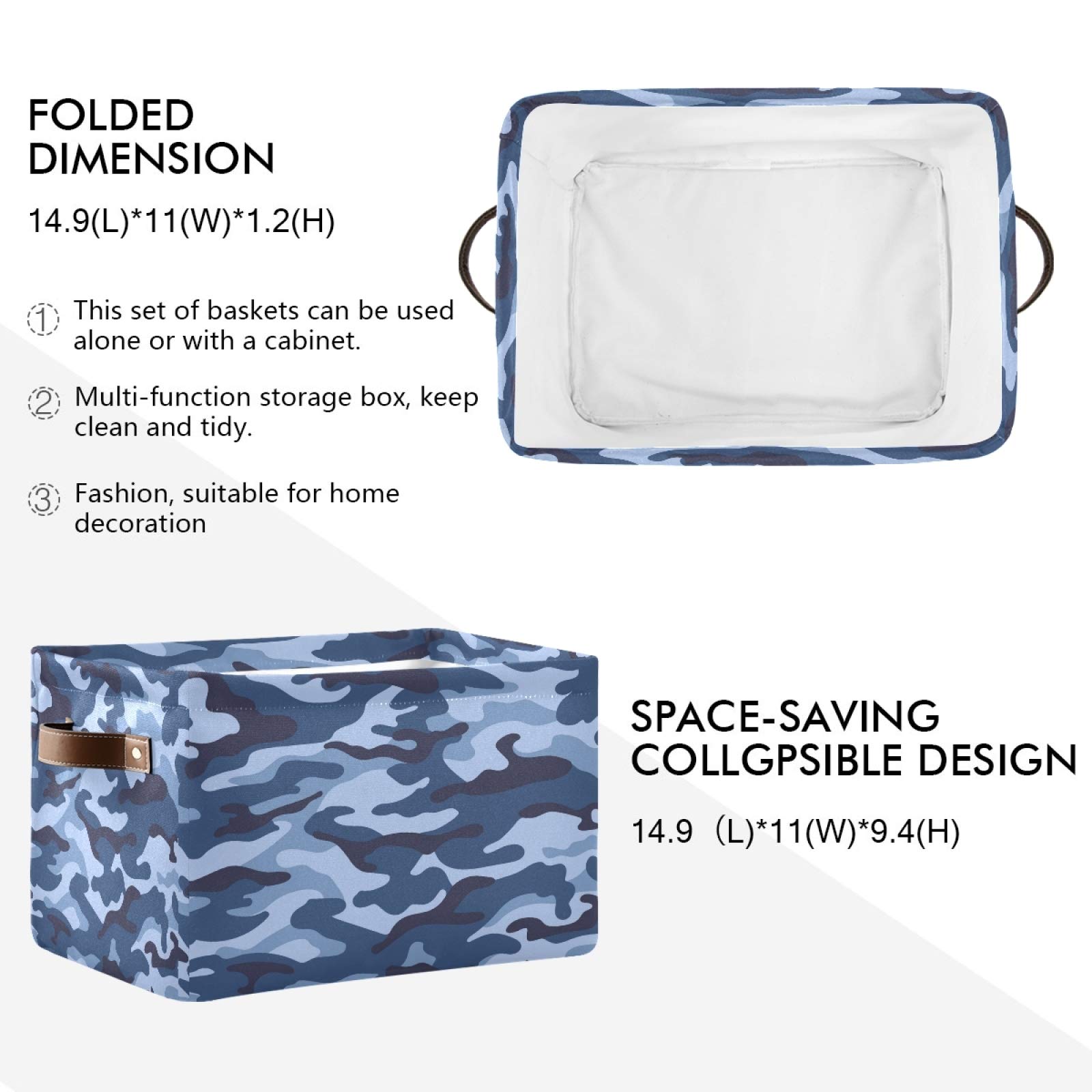 AUUXVA Collapsible Storage Basket - Blue Military Camouflage Canvas Storage Cube with Handles | Durable Organizer Bin for Toys, Clothes & Home Organization | Perfect for Bedroom, Closet, Office & Shelf Storage