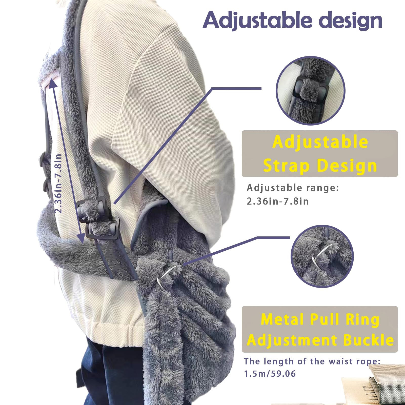 Adjustable Cat Sling Carrier - Hands Free Chest Apron with Shoulder Straps & Waist Support - Comfortable Pet Carrier for Small Cats & Dogs (Grey) - Perfect for Travel, Hiking, and Outdoor Adventures with Your Furry Friend