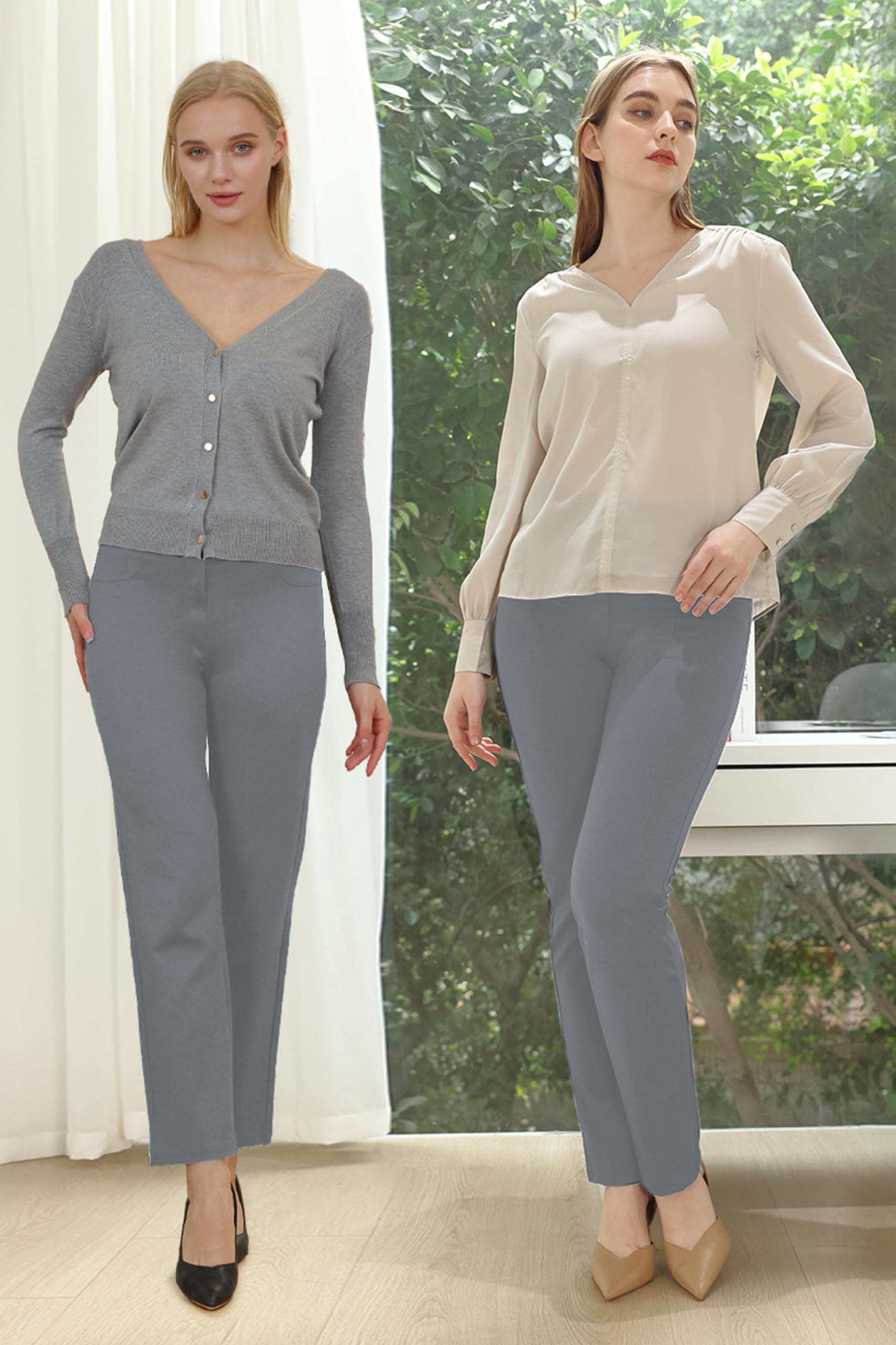 Women's High Waisted Work Dress Pants with Pockets - Straight Leg Business Casual Slacks 29