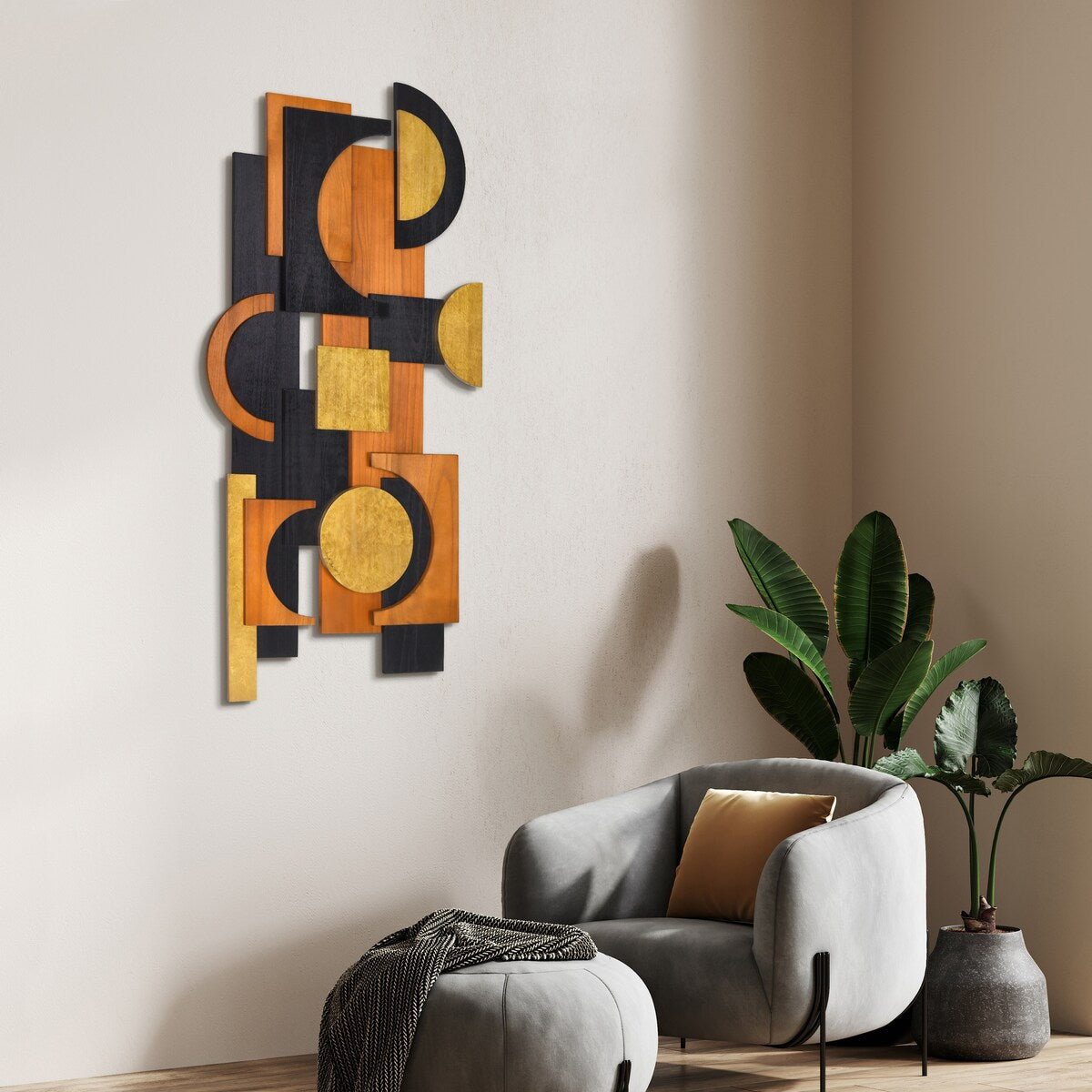 Handmade Dimensional Solid Paulownia Wood Abstract Wall Art - Amber Embraces Collection - Perfect for Living Room, Bedroom & Office Decor
