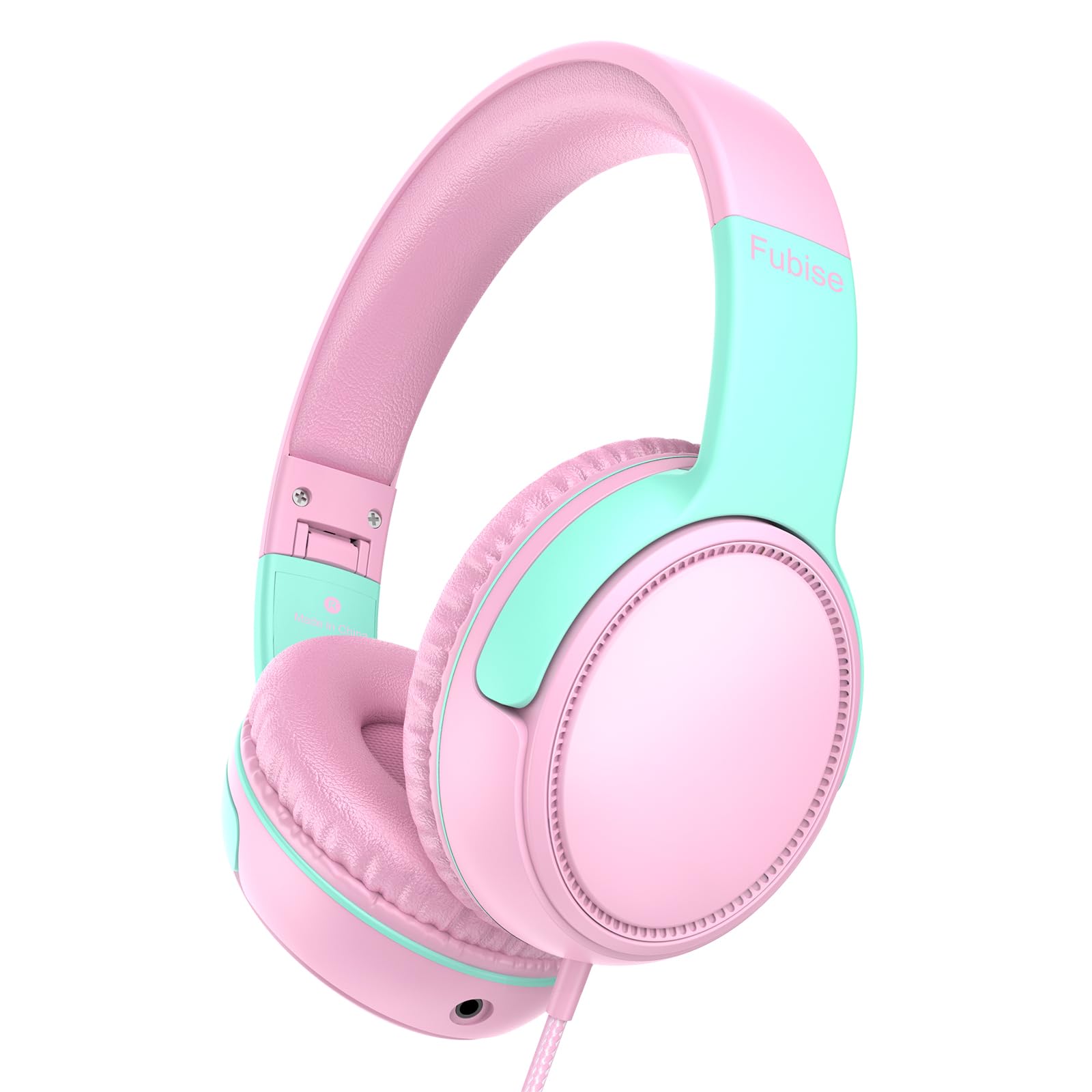 Fubise Kids Headphones with Microphone - Over-Ear Adjustable Headband, Volume Limited Safe Listening, 3.5mm Jack & Tangle-Free 5ft Cord - Perfect for School, Travel, Kindle, Smartphone & Tablet (Pink/Blue) - Ideal for Online Classes, Road Trips & Quiet Study Time