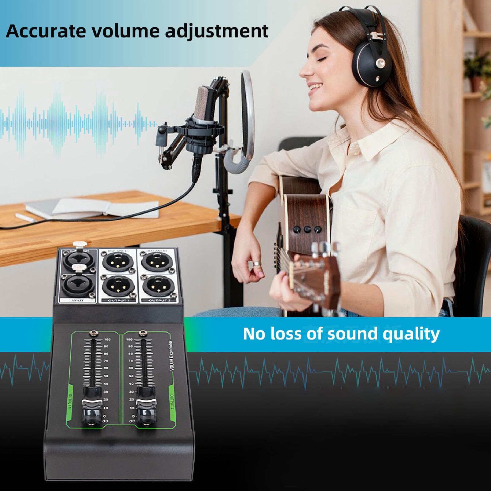 Passive XLR Volume Controller - 1 Input 2 Output Stereo Monitor Controller with No Loss Audio Adjustment | Plug & Play for Studio Recording, Home Theater & Professional Audio Systems | Perfect for Mixing, Mastering & Audio Production