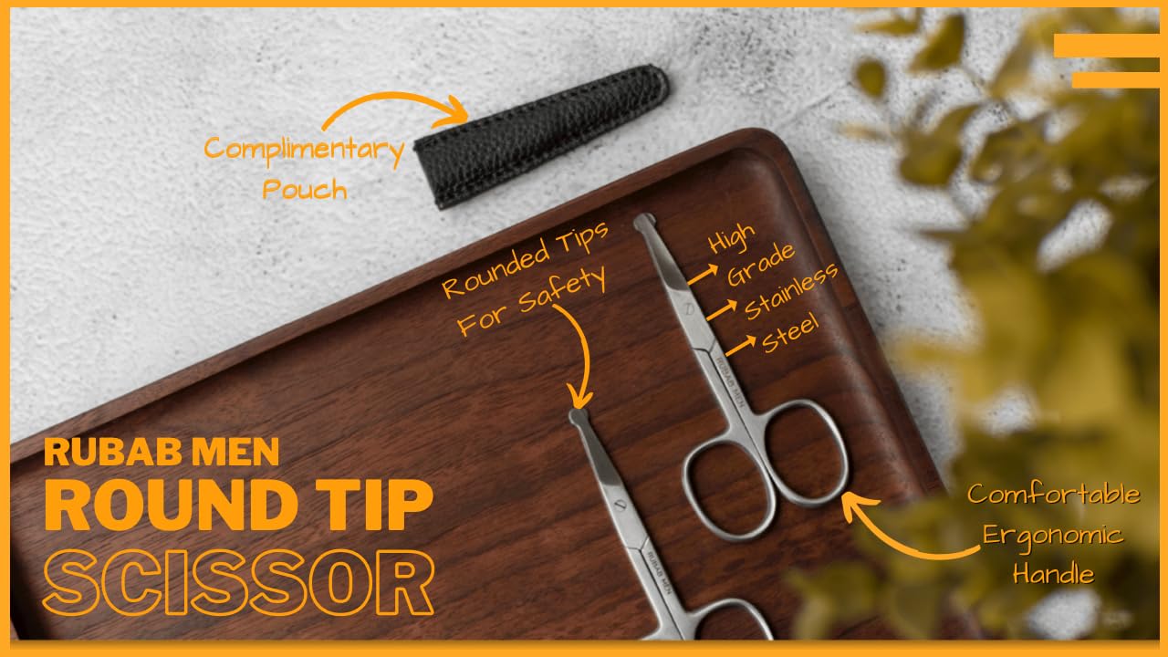 Premium Stainless Steel Nose Hair Scissors for Men - Safe Blunt Round Tip Trimmer for Beard, Mustache & Eyebrows | Heavy Duty Rust-Proof Grooming Kit | Travel-Friendly Personal Care Essential | Perfect for Home, Office & Travel Grooming
