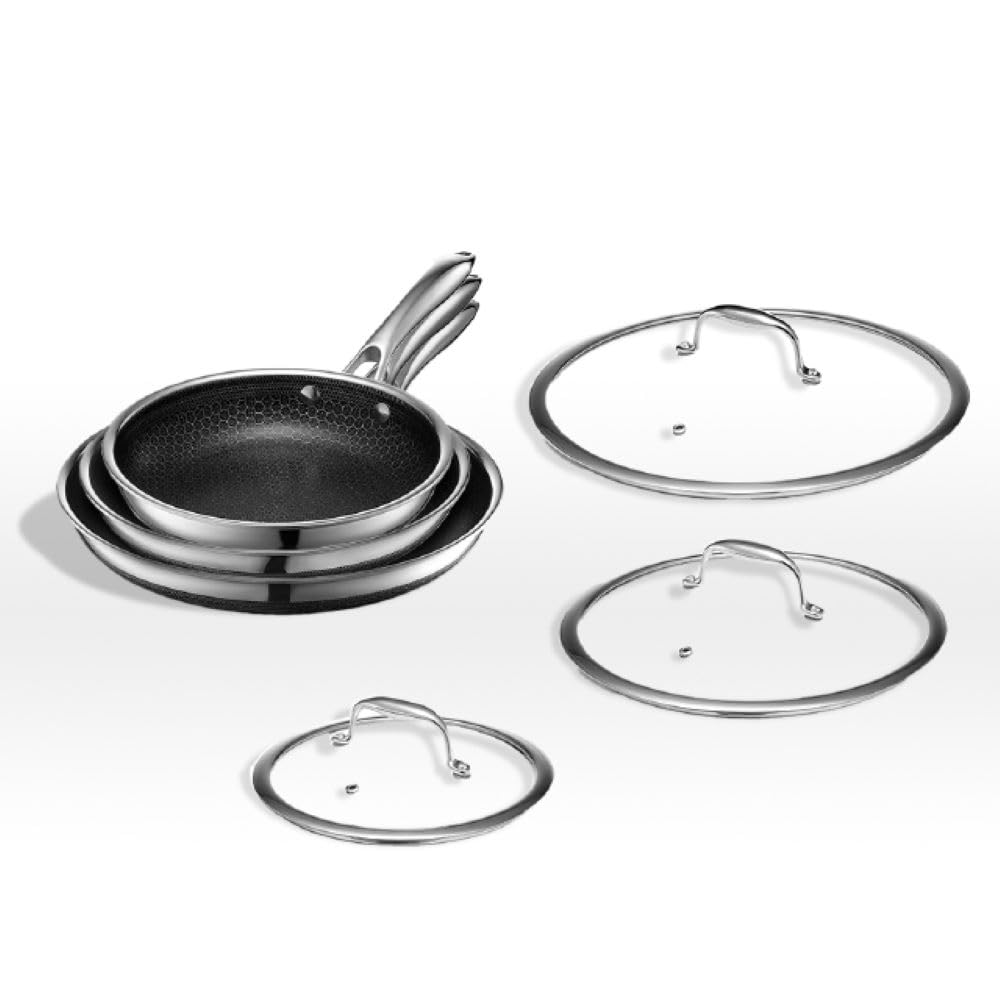 HexClad 7-Piece Hybrid Stainless Steel Cookware Set - Nonstick Frying Pans & 12