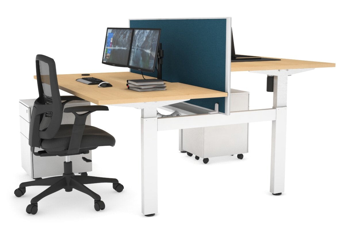 Adjustable Height 2-Person H Bench Workstation - White Frame (1200L x 800W) with Cable Management | Perfect for Office, Home Workspace & Collaborative Environments