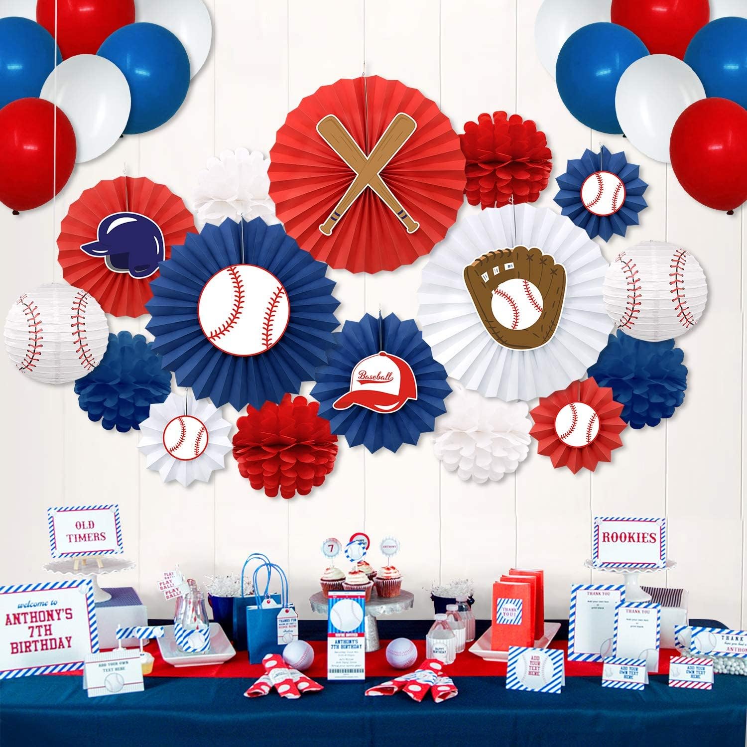 Baseball Party Decorations Kit - Baseball Cutouts, Paper Fans, Backdrop, Honeycomb Balls, Lanterns & Balloons for Sports Theme Birthday Party | Perfect for Baseball Birthday Decor, Team Celebrations & Game Day Parties