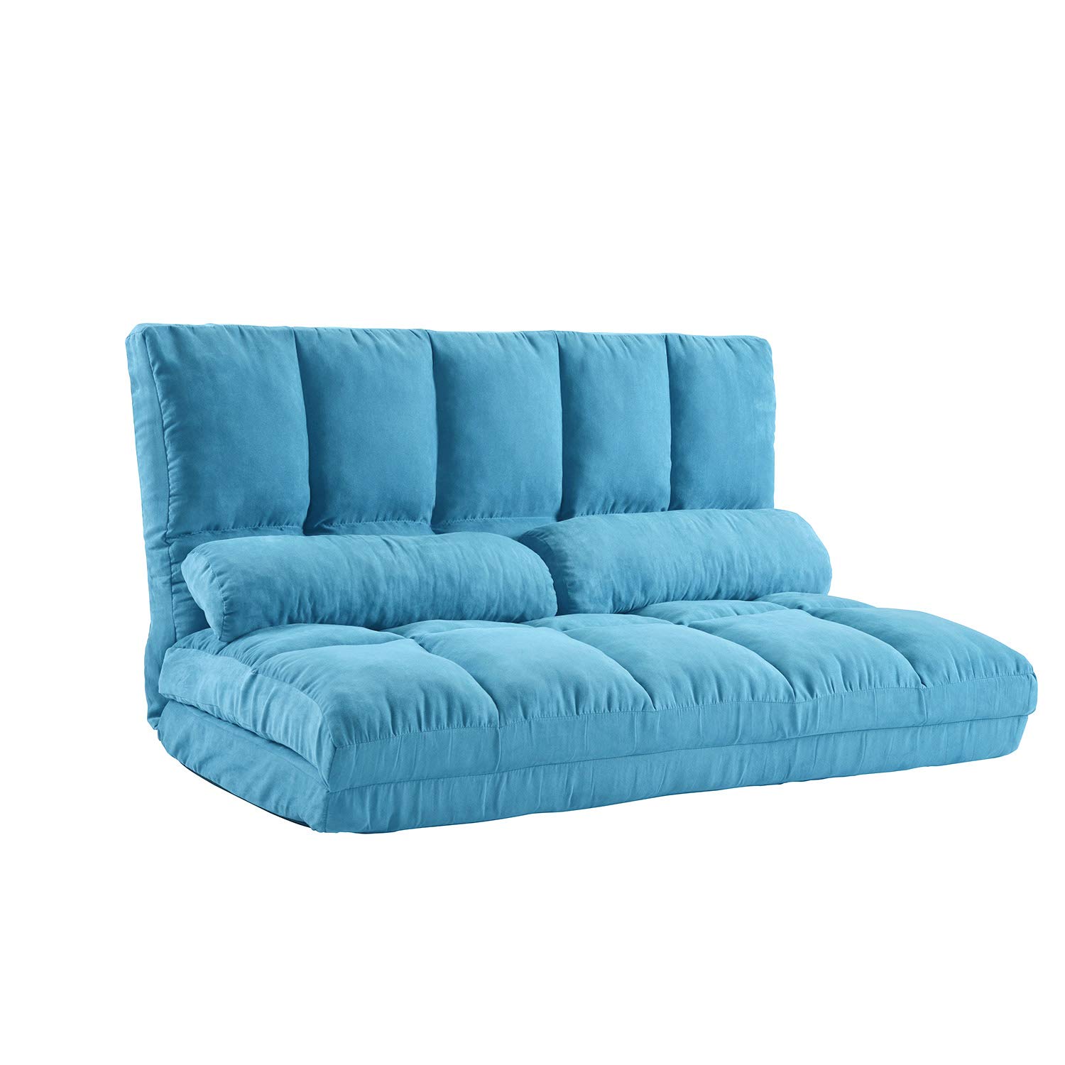 Takefuns Blue Double Chaise Lounge Sofa - Floor Couch with 2 Pillows for Living Room, Bedroom & Patio Relaxation | Comfortable Modern Sectional Sofa for Small Spaces
