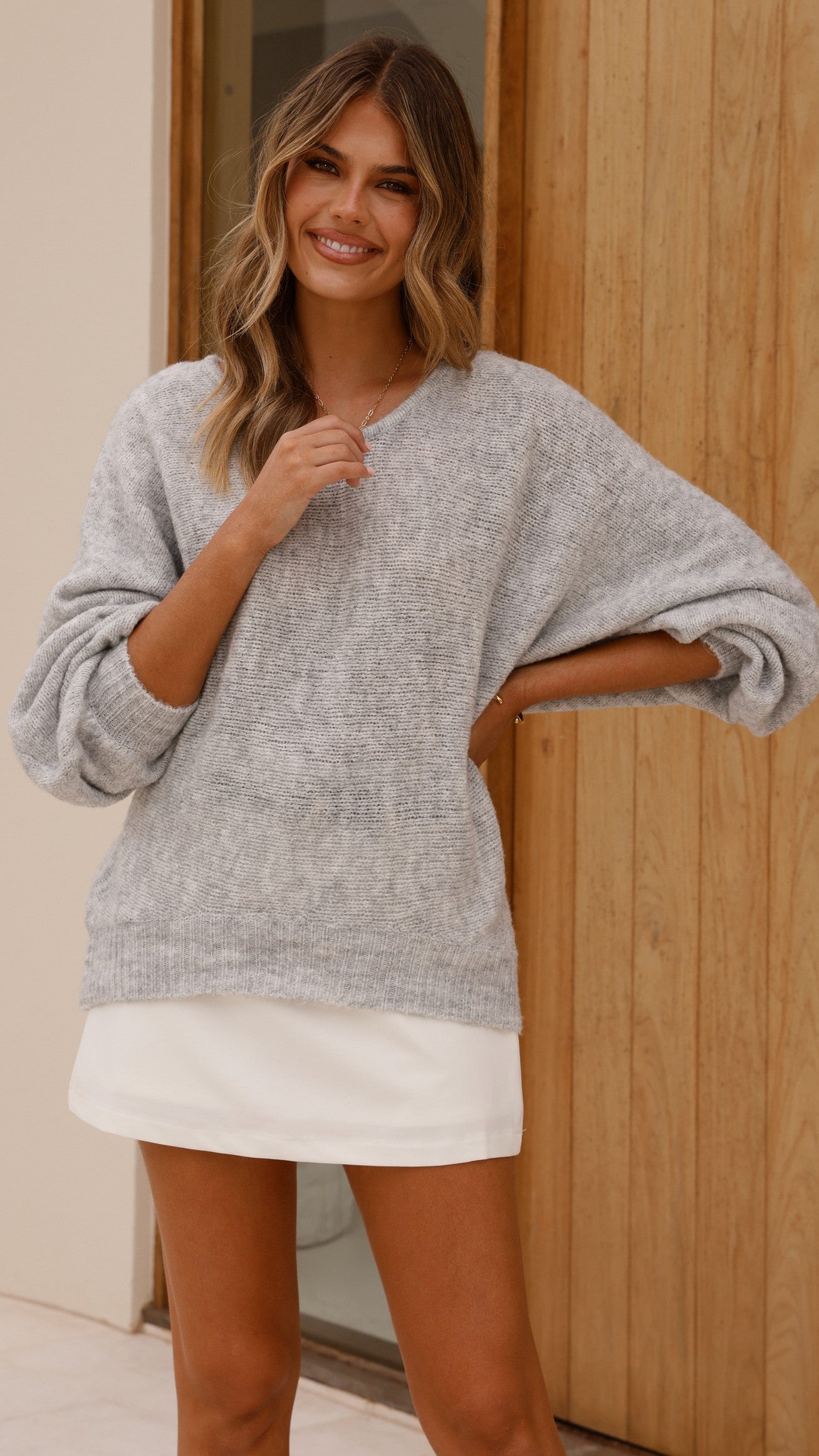 Isabella Knit Sweater for Women - Soft Grey Pullover Sweater | Cozy Winter Wear, Casual Outfit & Office Attire