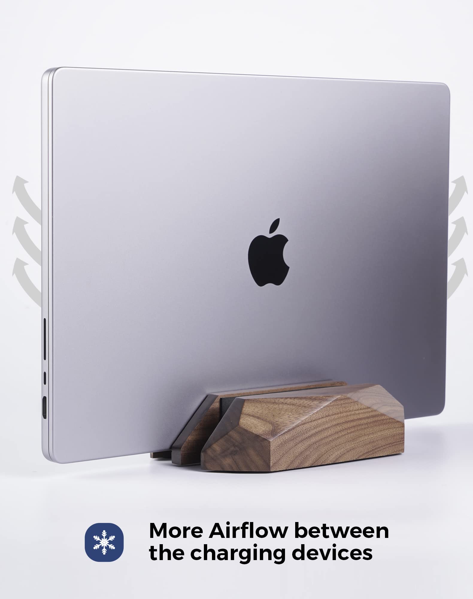 Dual Vertical Laptop Stand for MacBook & Surface Pro - 2 Slot Wooden Laptop Holder for Desk, Space Saving Widen Dock - Perfect for Home Office, Workspace & Multi-Monitor Setup