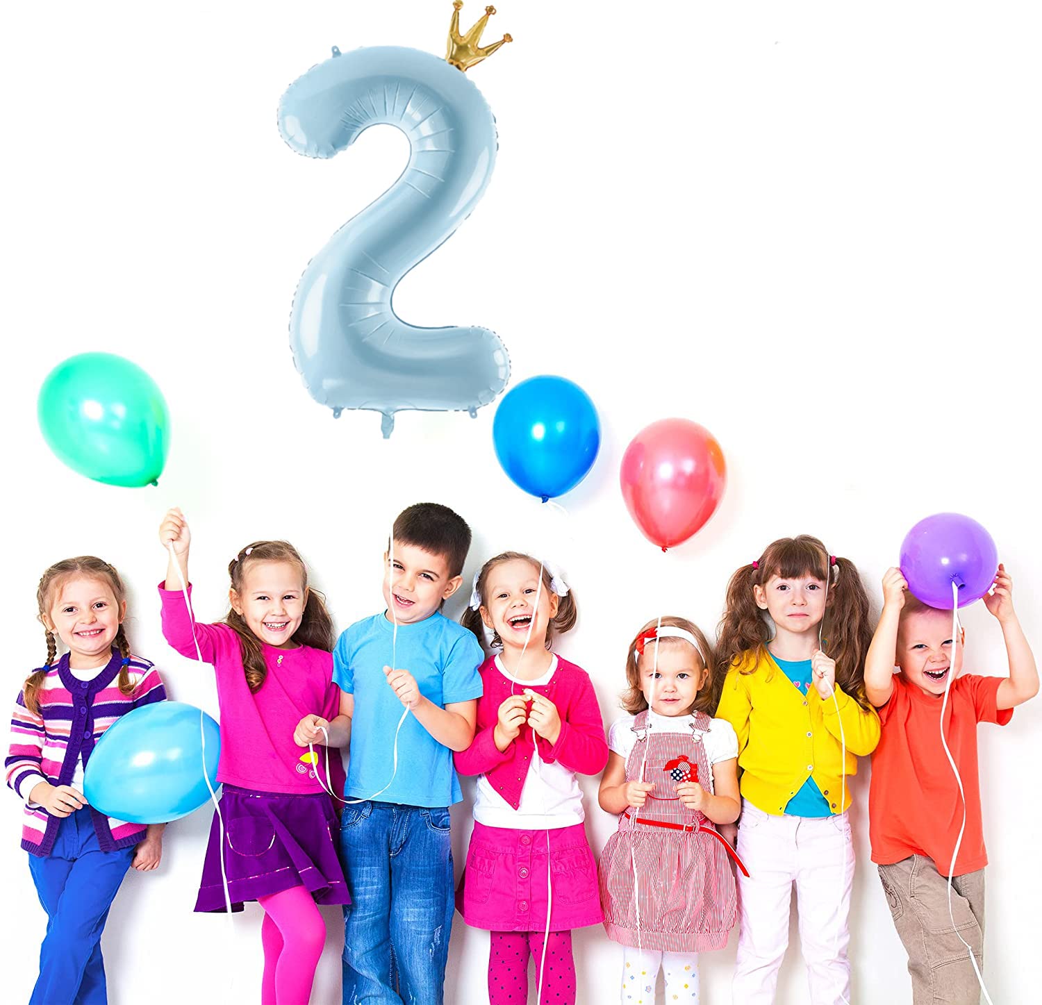40 Inch Large Number 2 Balloon with Crown - 2nd Birthday Party Decorations for 2 Year Old - Blue Birthday Sign & Party Supplies - Perfect for Birthday Photos, Cake Smash Sessions & Milestone Celebrations