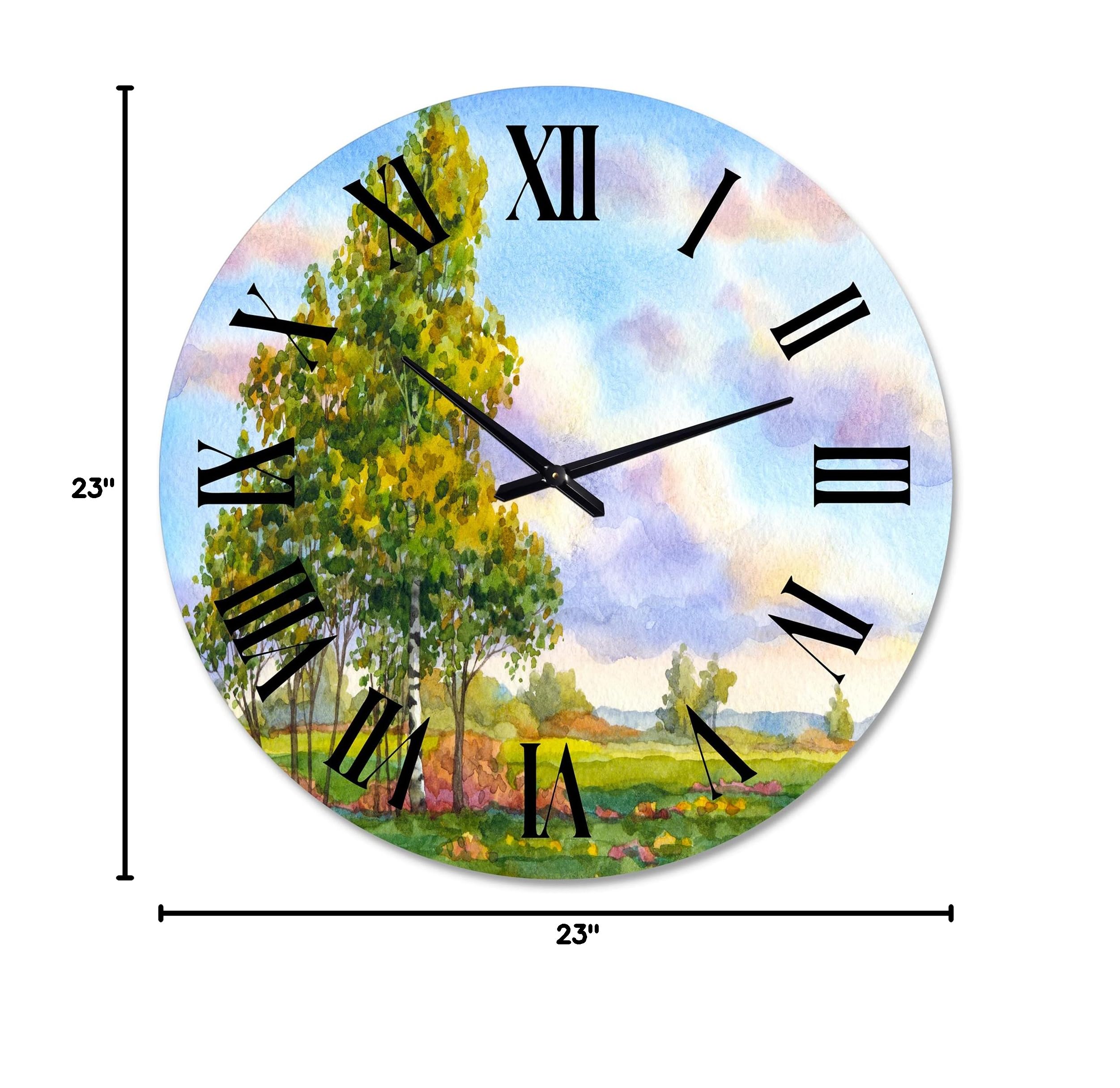DesignQ Traditional Wall Clock - 'Landscape The Trees in The Evening Field' - Large Nature-Themed Wall Clock for Bedroom, Living Room & Office Decor - Perfect for Home, Office & Gift Giving