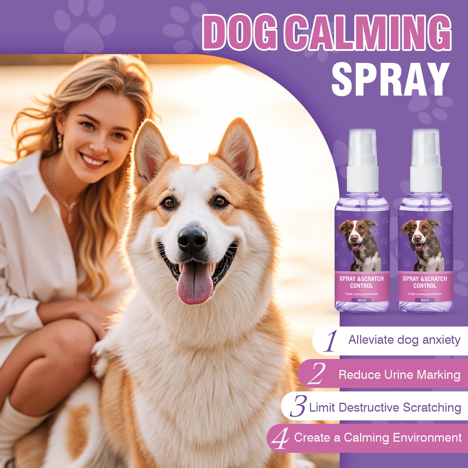 **Calming Spray for Dogs - 2 Pack Dog Anxiety Relief with Pheromones, Stress & Fear Relief for Puppies & Adult Dogs - Odorless Relaxing Spray for Travel, Vet Visits, Fireworks & New Environments**