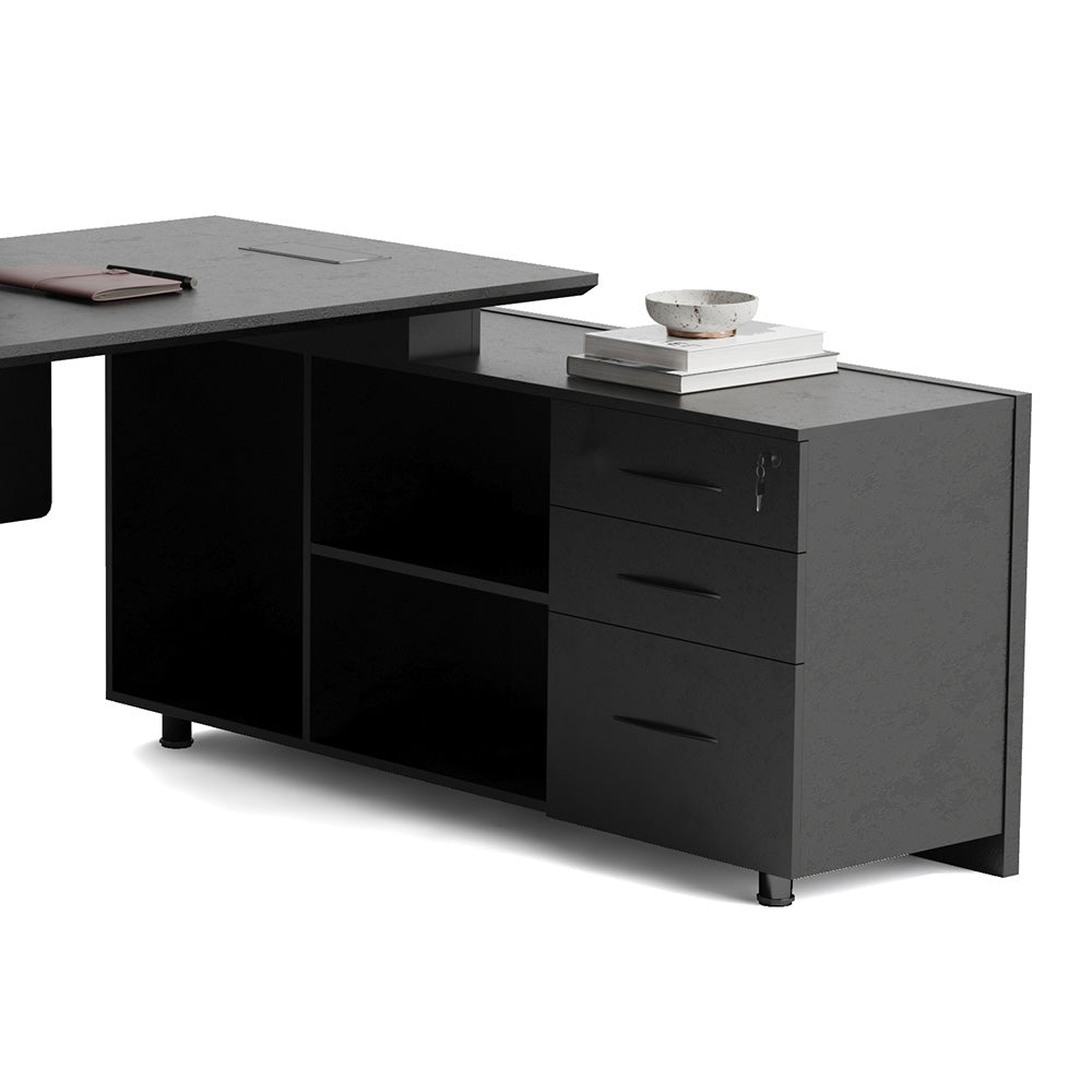 ADRIANO Black Executive Office Desk - Reversible 165cm to 180cm - Black Concrete Finish - Perfect for Home Office & Corporate Workspaces