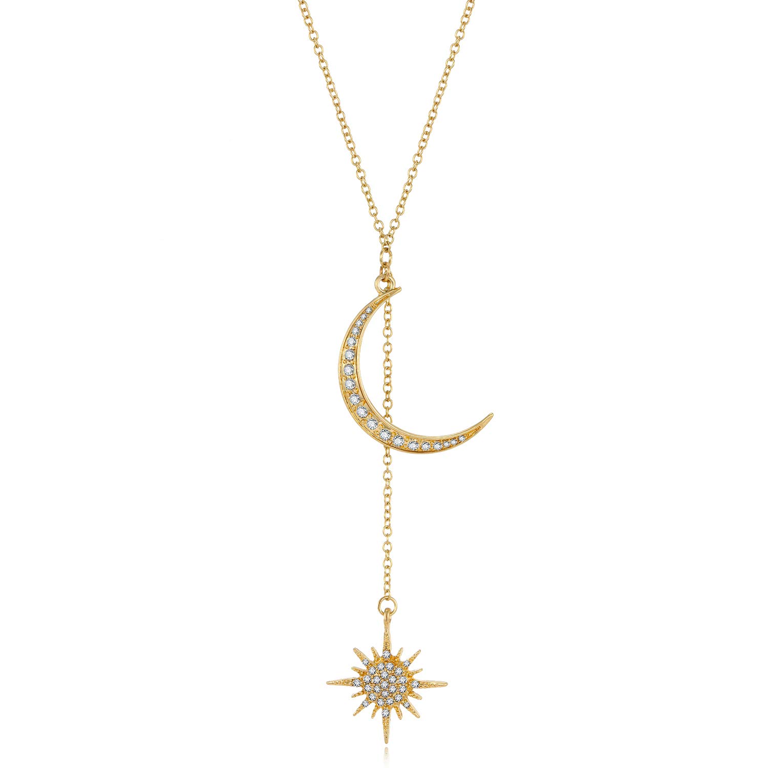 Feximzl Gold Crystal Moon & Star Pendant Necklace for Women - Elegant Layering Chain Jewelry for Party, Wedding & Everyday Wear