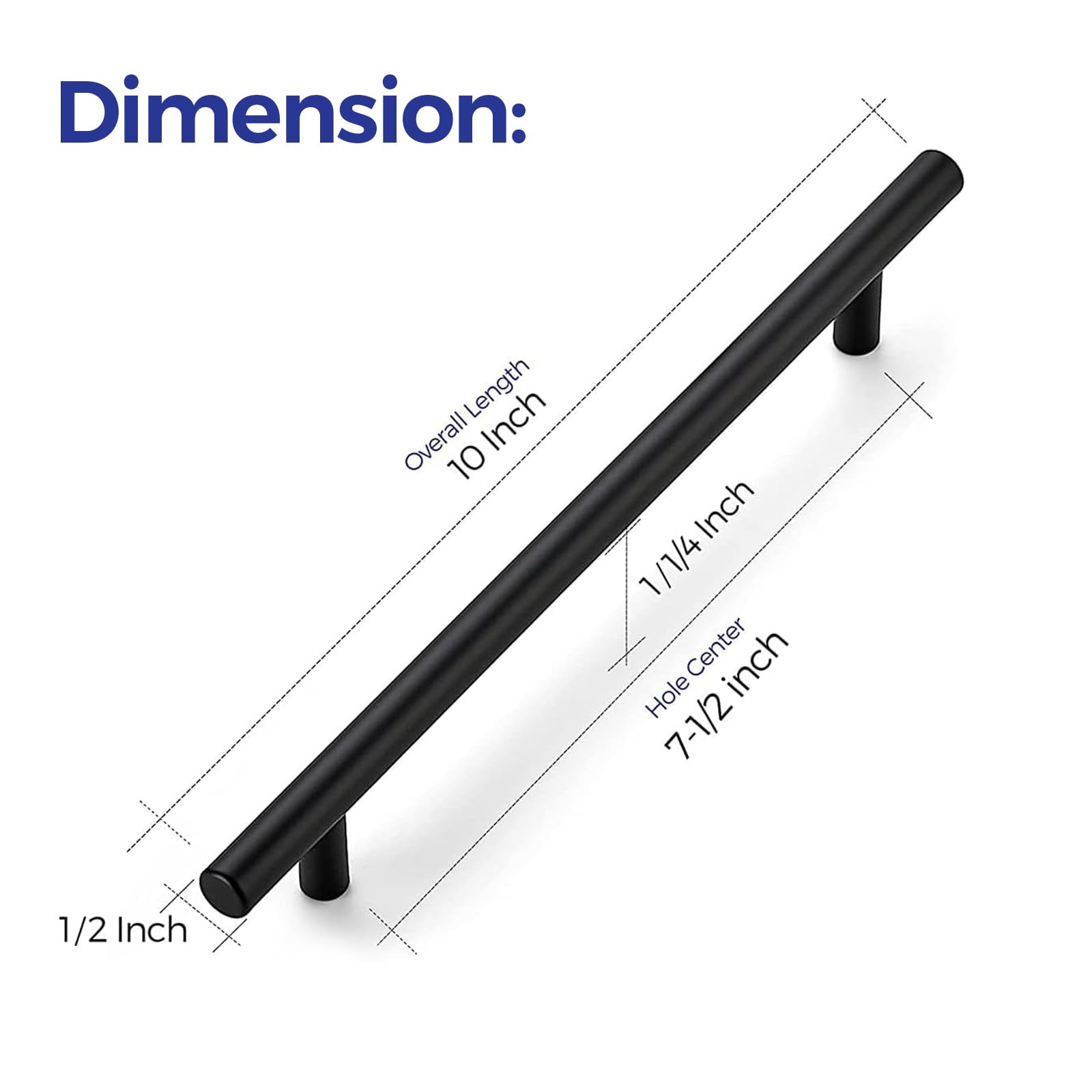 10 Pack Matte Black Cabinet Handles - 7.5