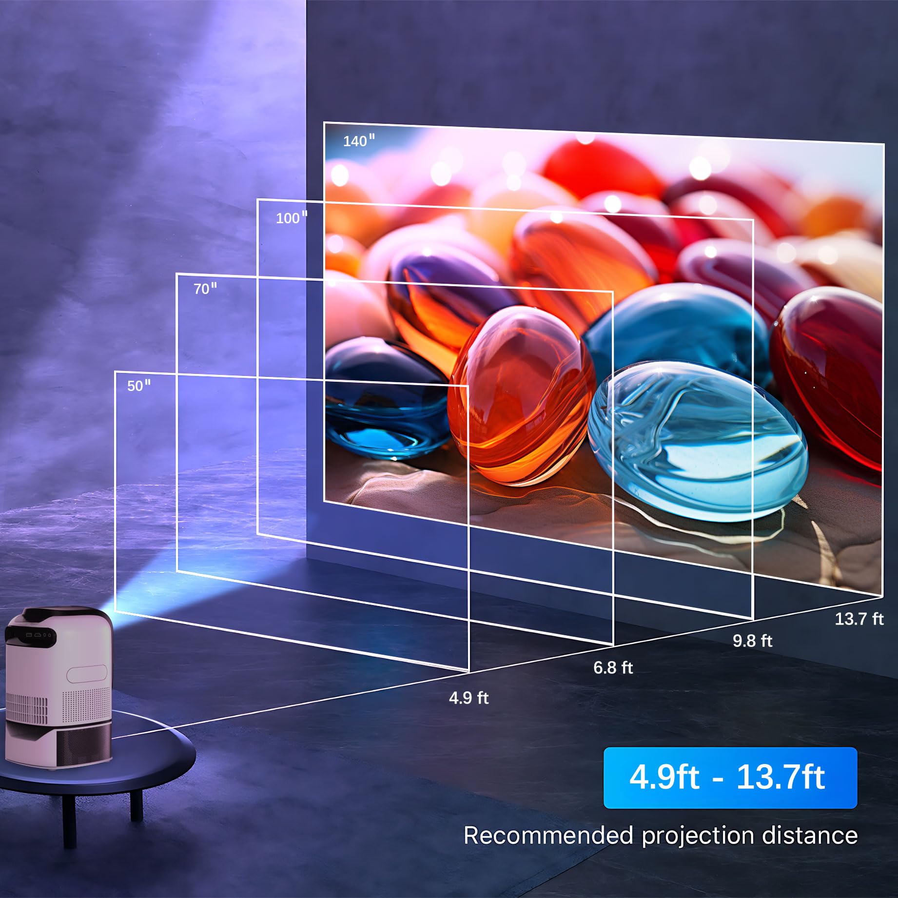 Unitedtime 1080P WiFi Bluetooth Projector with 4K Support, Built-in Stand - Home Theater Projector for Movies, Gaming, Streaming | Compatible with HDMI, USB, PC, TV Box, iOS & Android Devices (White_TS1) - Perfect for Home Entertainment, Outdoor Movie Nights, and Office Presentations