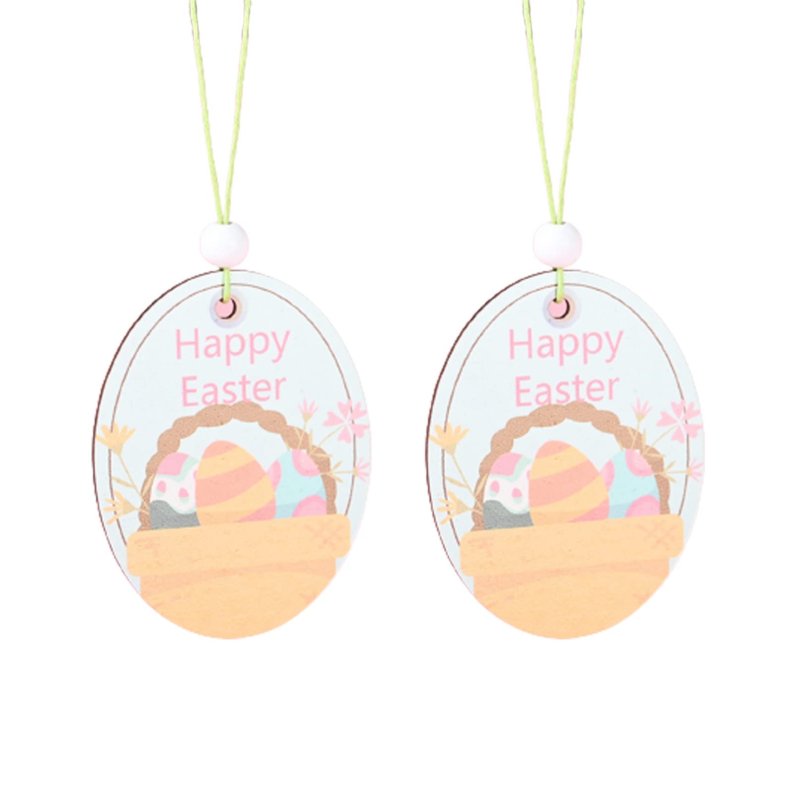 2Pcs Happy Easter Wooden Egg Pendants - DIY Easter Decorations for Home, Party & Celebration | Cute Easter Hanging Ornaments for Easter Tree, Gift Baskets & Spring Festival Decor