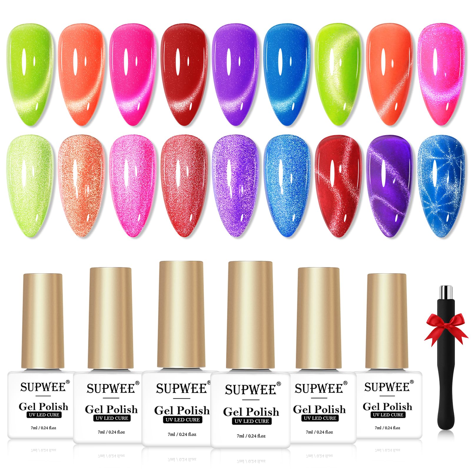 Neon Cat Eye Magnetic Gel Nail Polish Set - 6 Vibrant Summer Colors (Green, Yellow, Hot Pink) | UV/LED Soak Off | Professional Nail Art & DIY Manicures at Home | Perfect for Parties, Weddings & Special Occasions