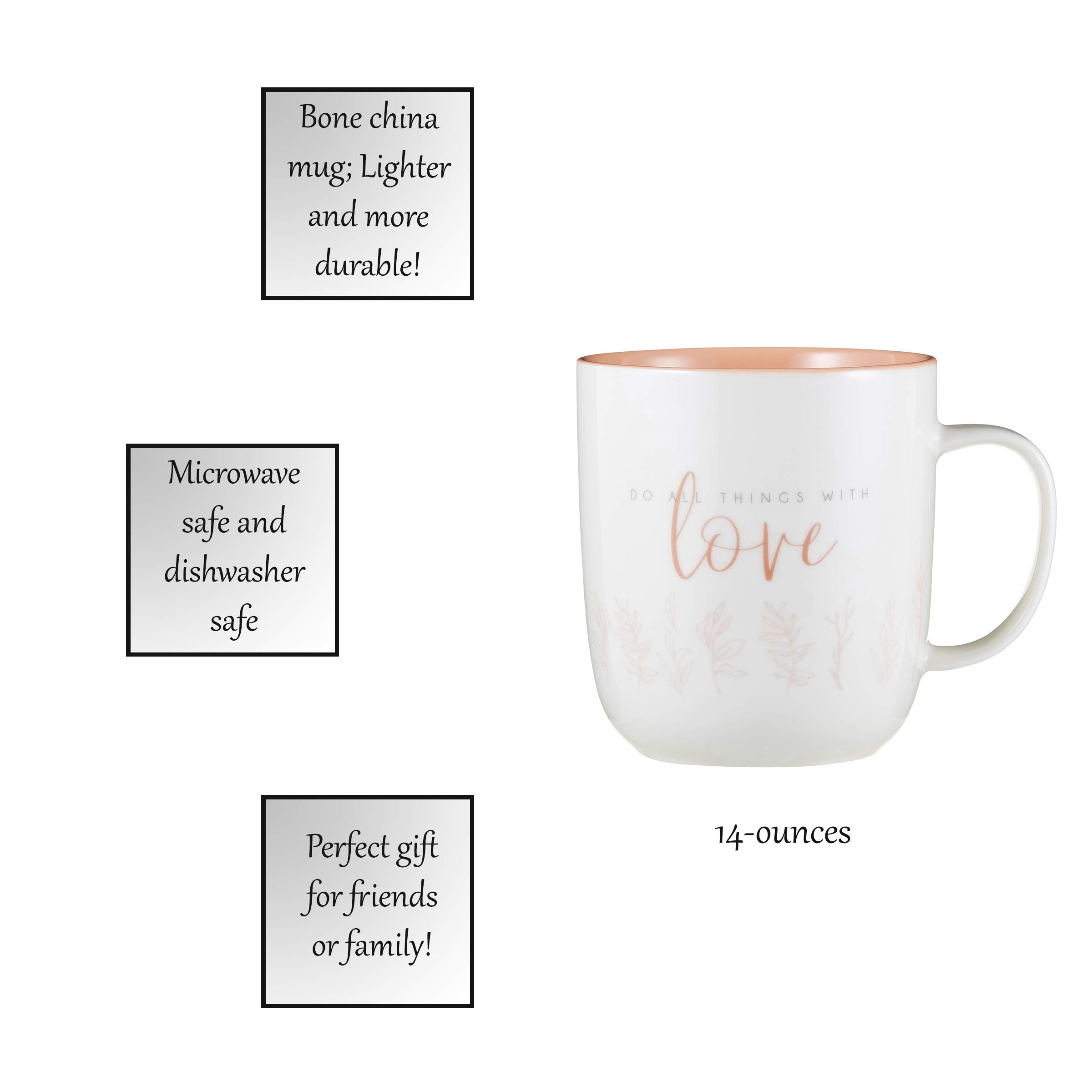 Creative Brands Faithworks Heart and Soul Bone China Mug - 14oz Inspirational Coffee Cup with 'All Things With Love' Design - Perfect for Tea, Coffee, and Thoughtful Gifts