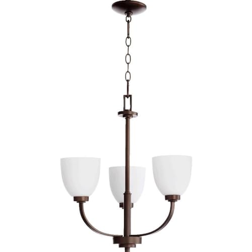 Quorum 6060-3-86 Transitional Three Light Bronze Chandelier - Dark Finish Reyes Collection - Perfect for Dining Room, Foyer, or Bedroom Lighting