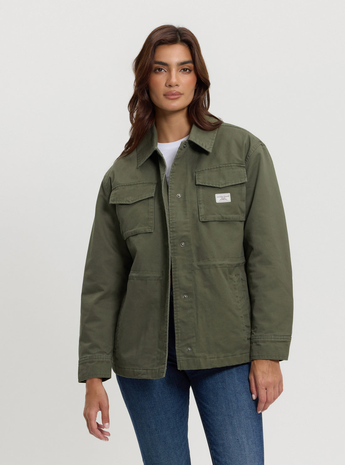 Guess Women's Green Utility Jacket - Lightweight Water-Resistant Outdoor Jacket for Hiking, Travel & Casual Wear