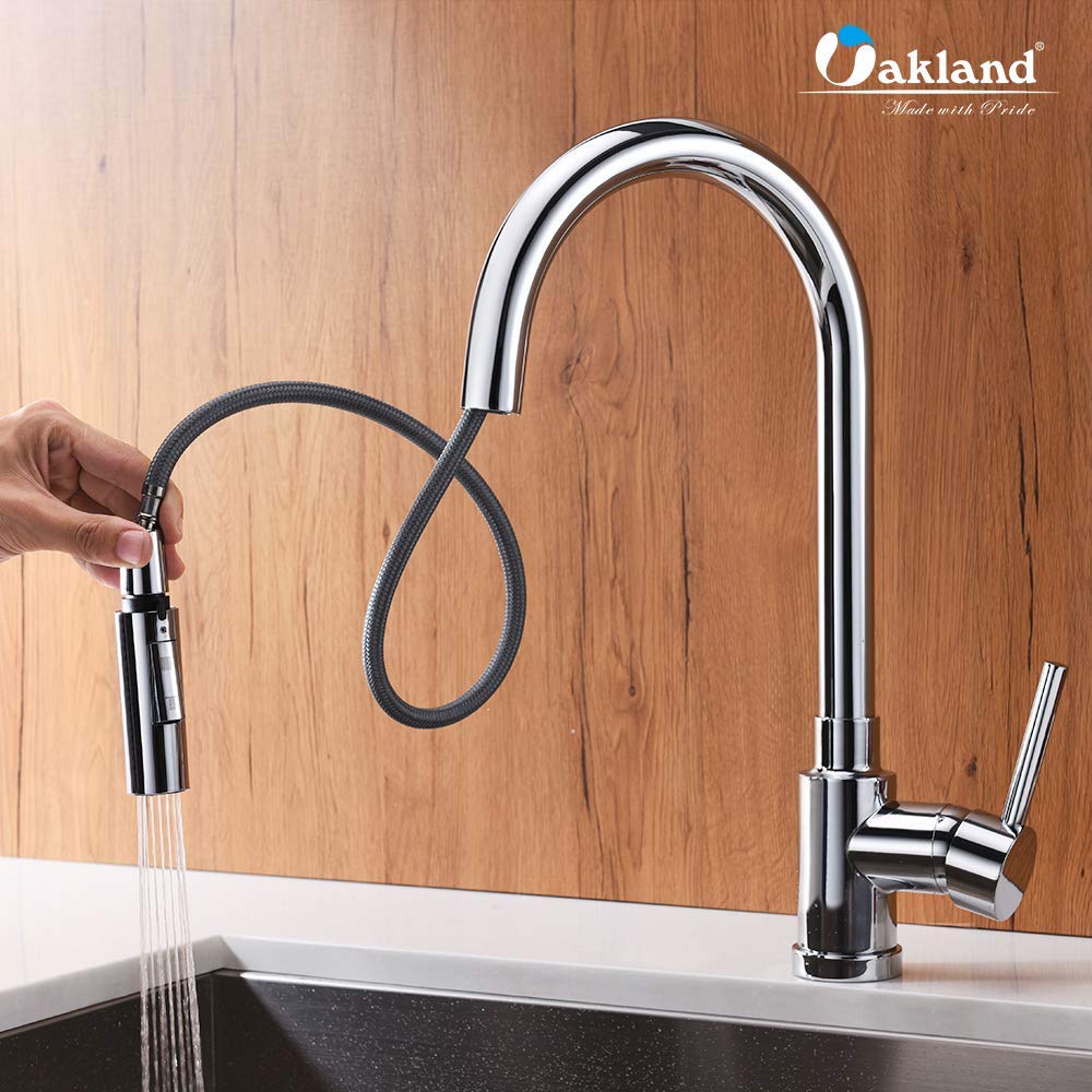 Chrome Kitchen Faucet with Pull Down Sprayer - High Arc Brass Sink Faucet for Modern Kitchens