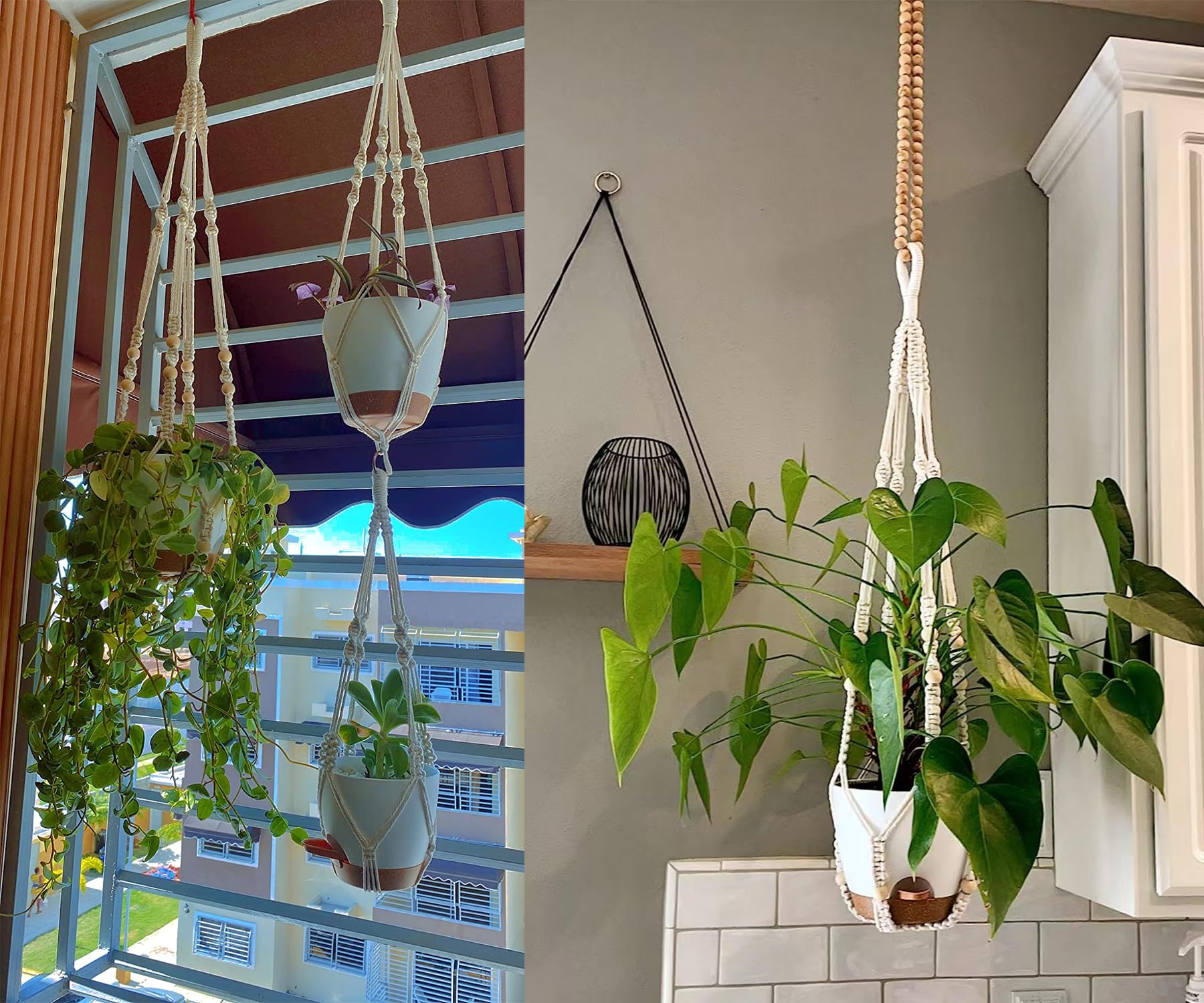 **Macrame Plant Hangers with Self-Watering Pots - 3-Piece Set for Indoor & Outdoor Plants (Small, Medium, Large) - Perfect for Balconies, Patios, and Home Decor**