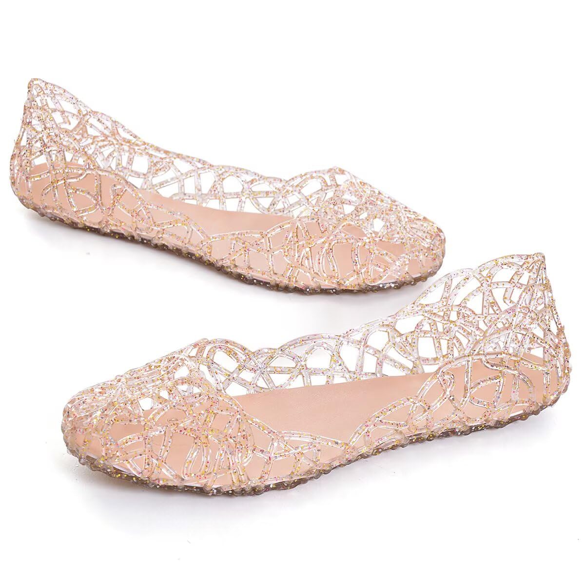 Stunning Women's Jelly Sandals Slip On Crystal Clear Beach Shoes - Soft Hollow Ballet Flats for Summer, Pool Party & Vacation Wear