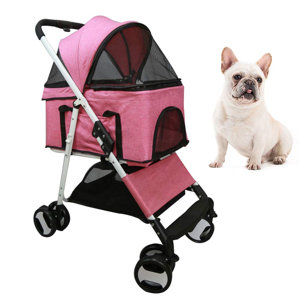 Premium 4-Wheel Pet Stroller - 3-in-1 Convertible Luxury Pink Dog Cat Carrier (Wagon + Car Seat + Pushchair) for Small & Medium Pets - Perfect for Park Walks, Vet Visits & Shopping Trips