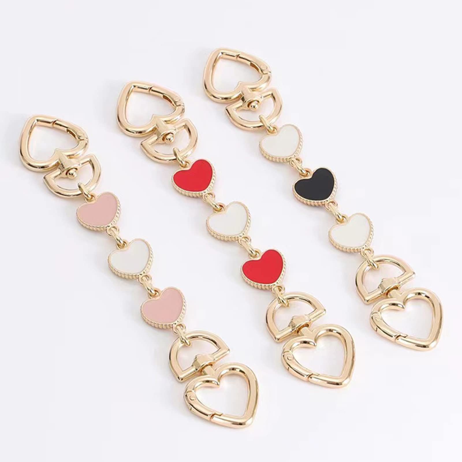 Purse Chain Strap - Heart Handbag Charms & Short Chain Replacement for Shoulder Bags | Adjustable Purse Extender in Pink & White | Perfect for Crossbody Bags, Evening Purses & Fashion Accessories