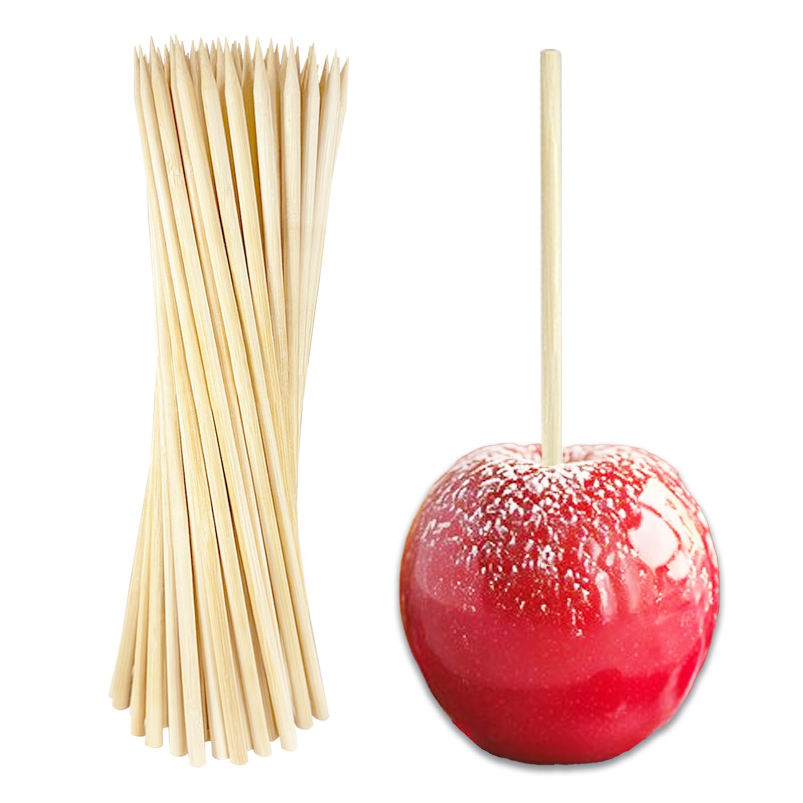 50 Pack Natural Bamboo Candy Apple Sticks - 10 Inch 5mm Skewers for Caramel Apples, Cotton Candy, Cake Pops, BBQ, Corn Dogs & Lollipops (Semi-Pointed Wooden Sticks) - Perfect for Halloween Treats, Party Favors & DIY Desserts