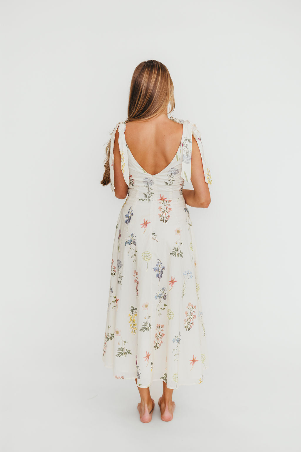 Fawna Floral Midi Dress in Cream - Elegant Floral Print Summer Dress for Women | Perfect for Weddings, Garden Parties & Date Nights