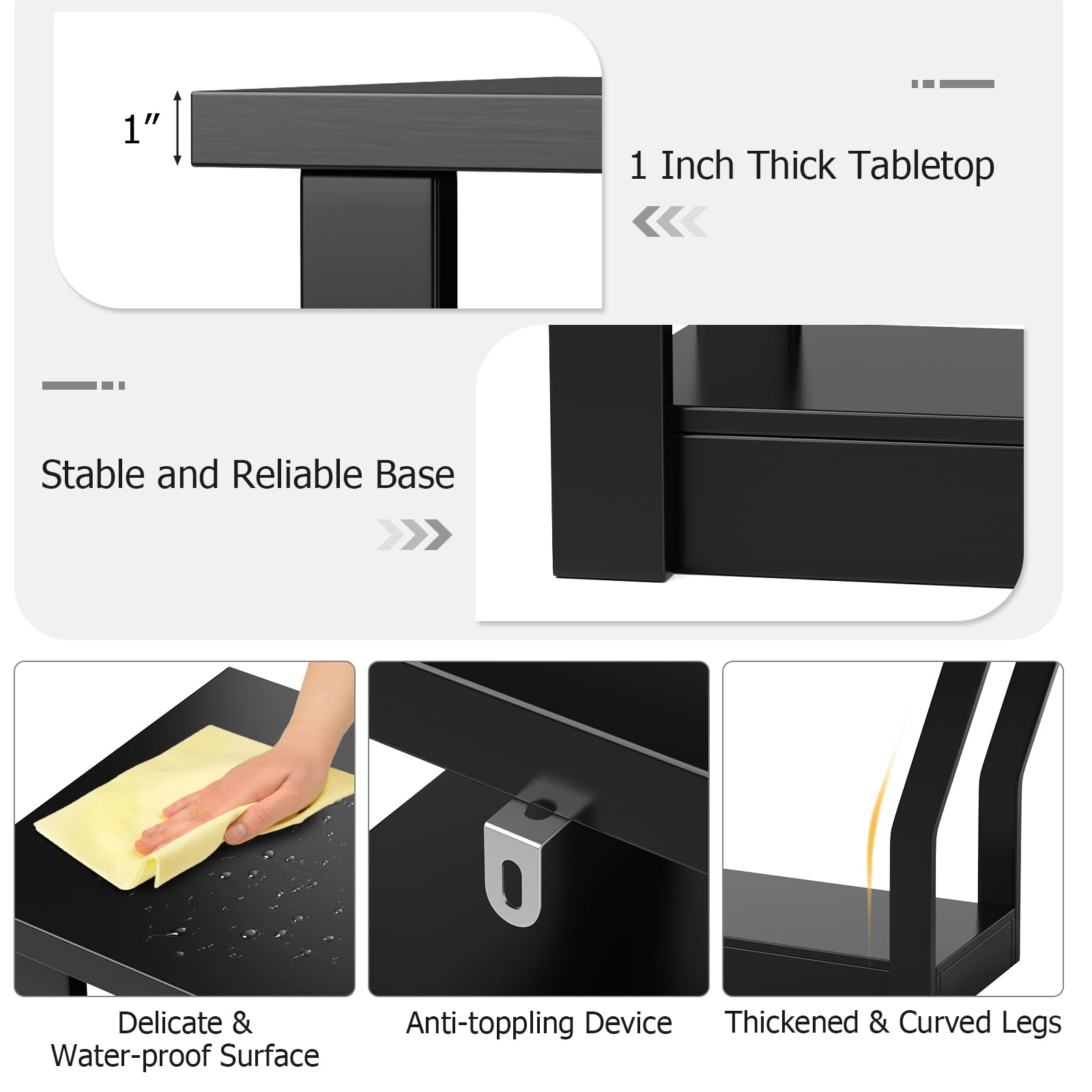 3 Tier Console Table with 1 Drawer & 2 Storage Shelves - Modern Black Sofa Table for Entryway, Living Room, Hallway - Perfect for Small Spaces & Home Decor