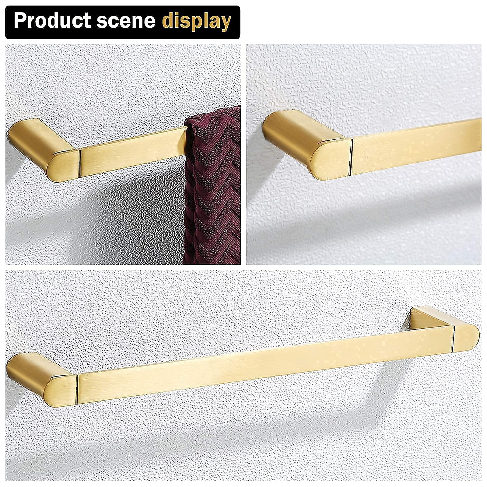 Brushed Brass Bathroom Towel Bar Set - Gold Towel Hook, Toilet Paper Holder & Robe Hook - Elegant Bathroom Hardware Accessories for Modern Homes | Perfect for Spa-Style Bathrooms & Luxury Hotel Decor