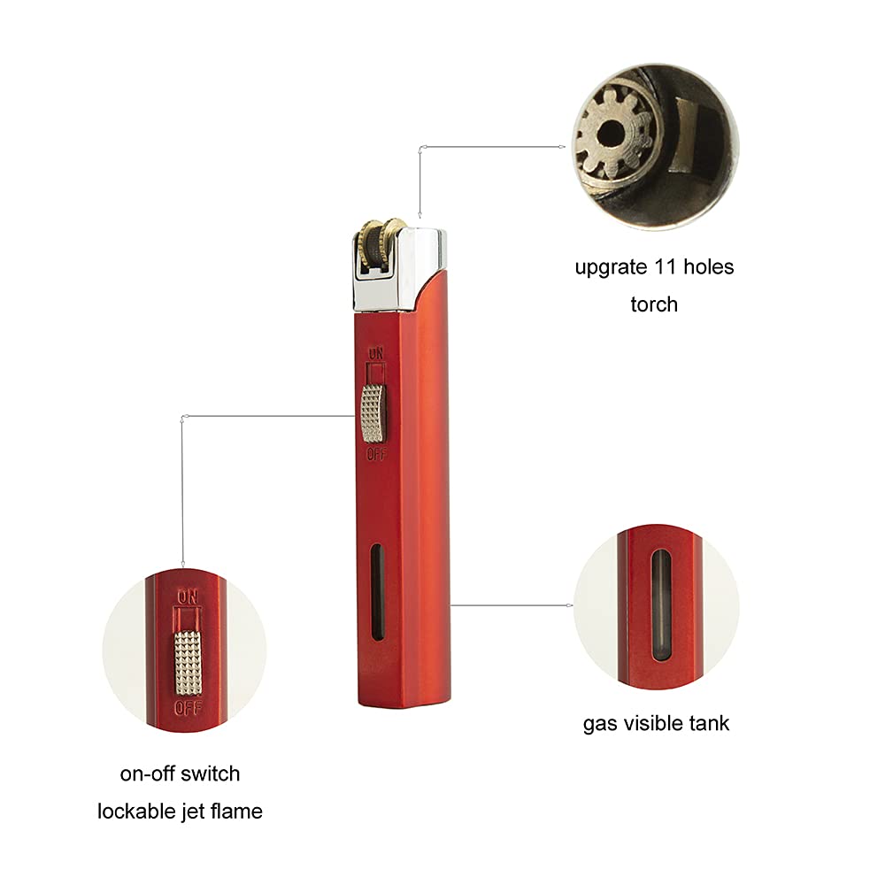 2-Pack Red Butane Torch Lighter - Multipurpose Metal Lighter for Cooking & Soldering