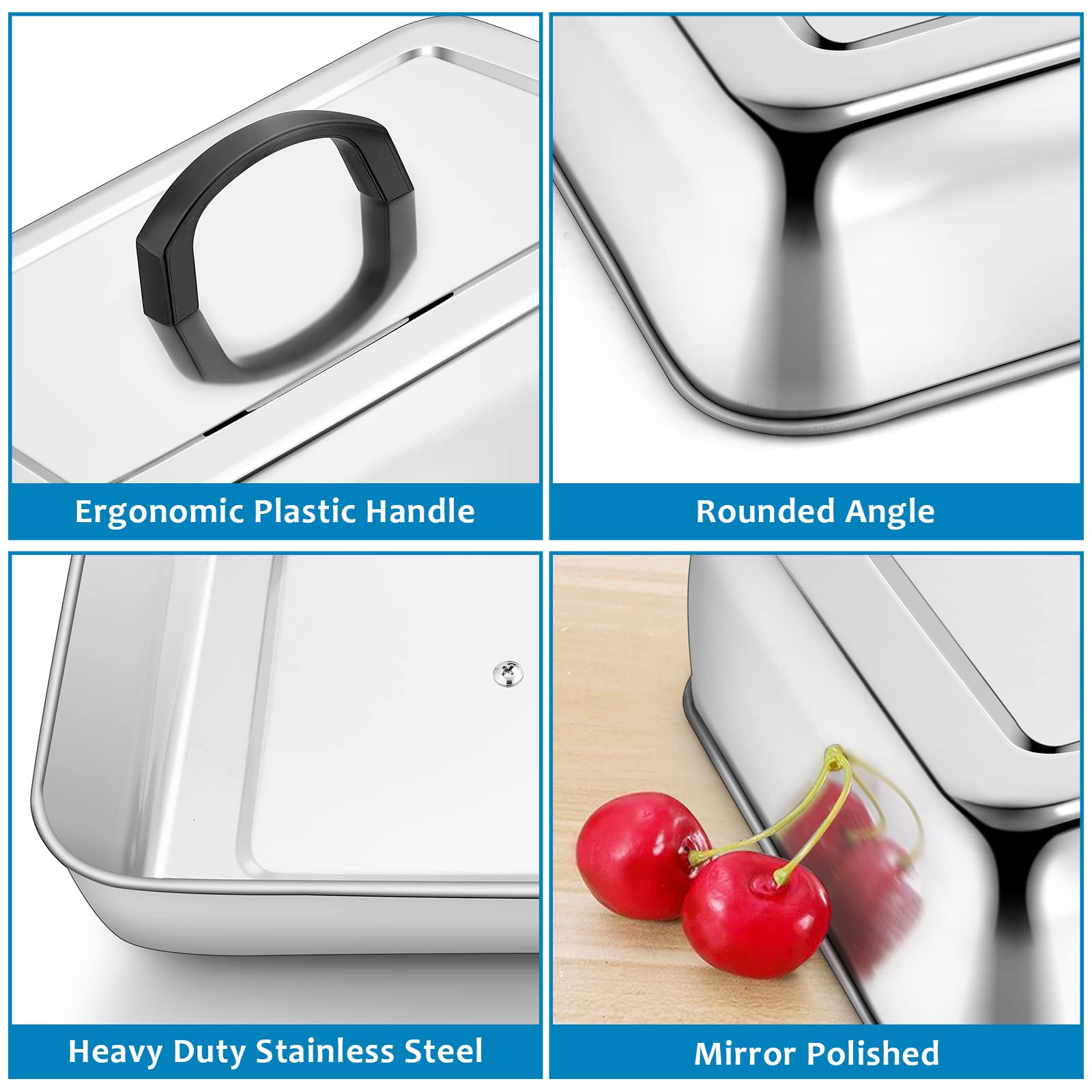 2PCS Stainless Steel Rectangular Basting Cover - Heavy Duty Cheese Melting Dome & Steaming Lid for Griddle Grill - Perfect for Flat Top BBQ, Kitchen & Outdoor Cooking - Dishwasher Safe - Ideal for Melting Cheese, Steaming Veggies & Keeping Food Warm