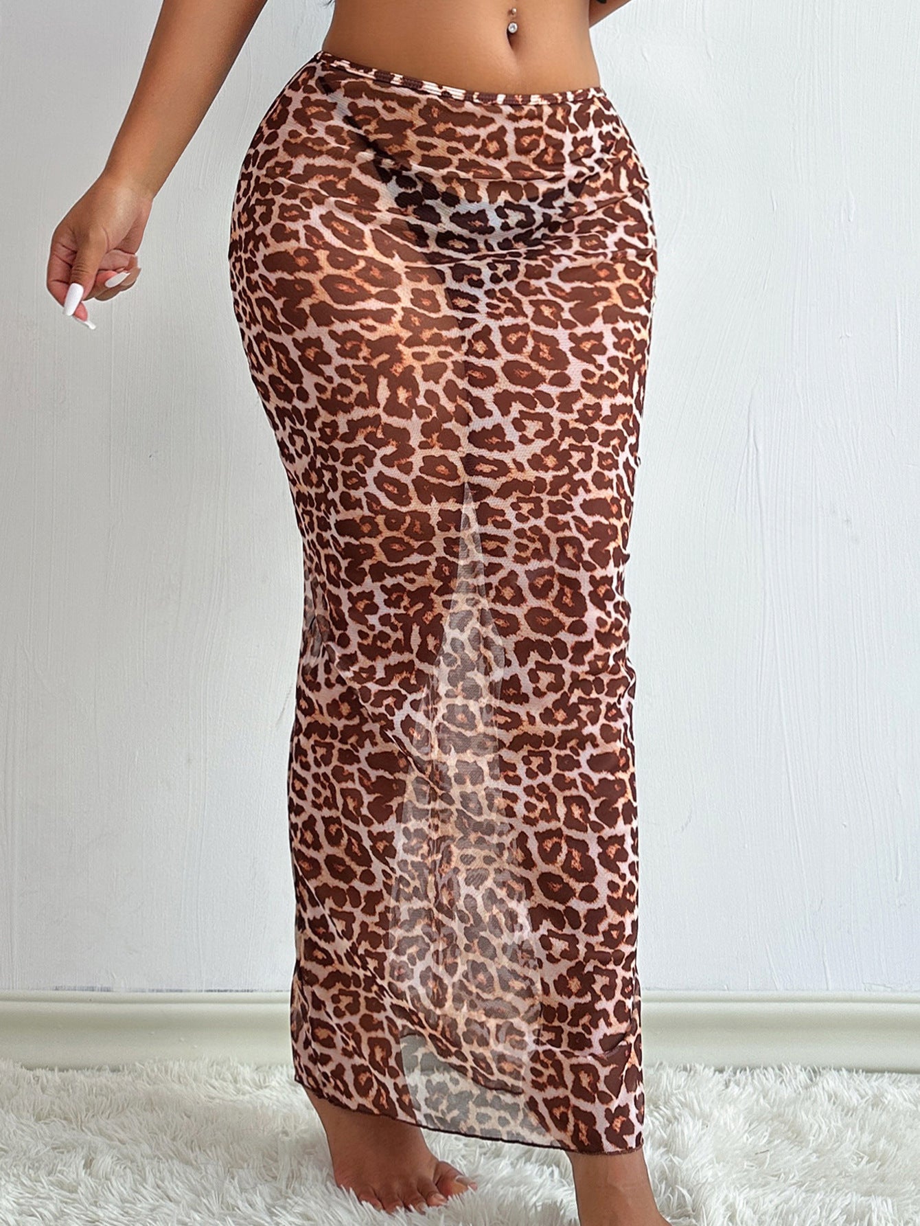 ZASUWA Women's Sexy Sheer Mesh Leopard Print Bikini Cover Up Dress - Beachwear, Pool Party, Vacation Swim Cover Up for Summer