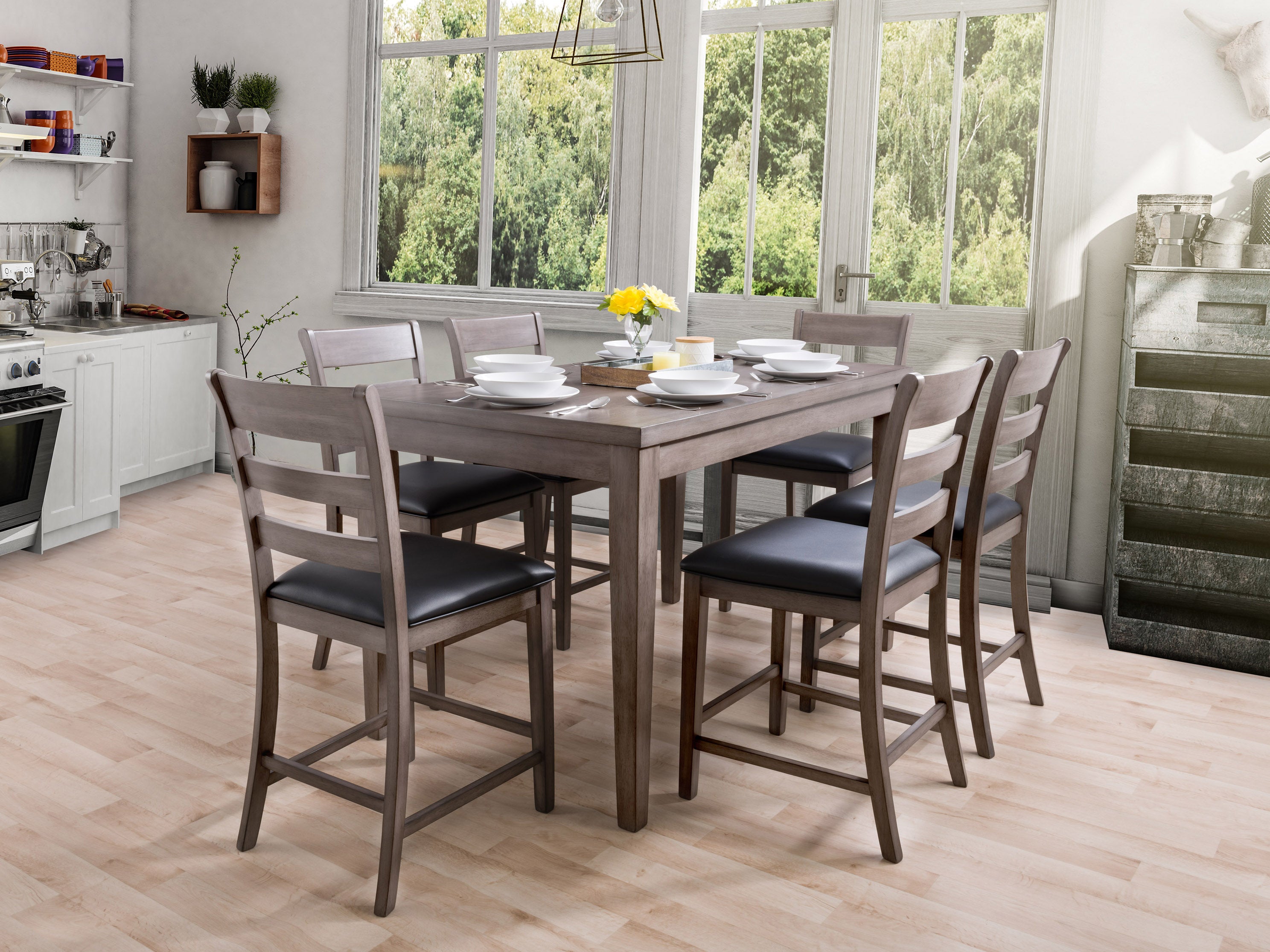 7-Piece Counter Height Dining Table Set with 4 Chairs & 2 Stools - Modern Kitchen Bar Furniture for Small Spaces, Breakfast Nook & Apartment Dining