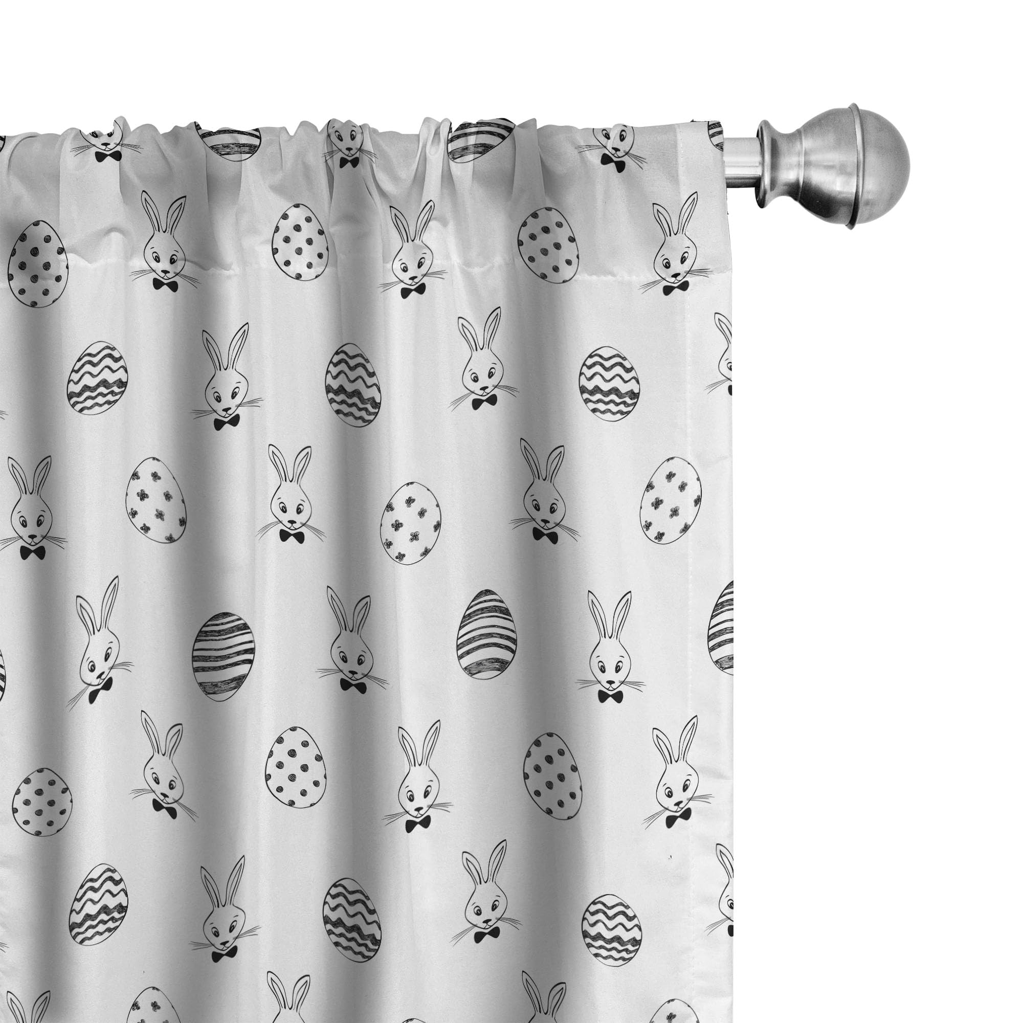 Ambesonne Easter Curtains - Black & White Hand-Drawn Rabbit with Bowtie & Patterned Egg Design - 28x63 Inch 2-Panel Window Treatments for Living Room & Bedroom Decor - Perfect for Spring Home Decor & Easter Party Decorations