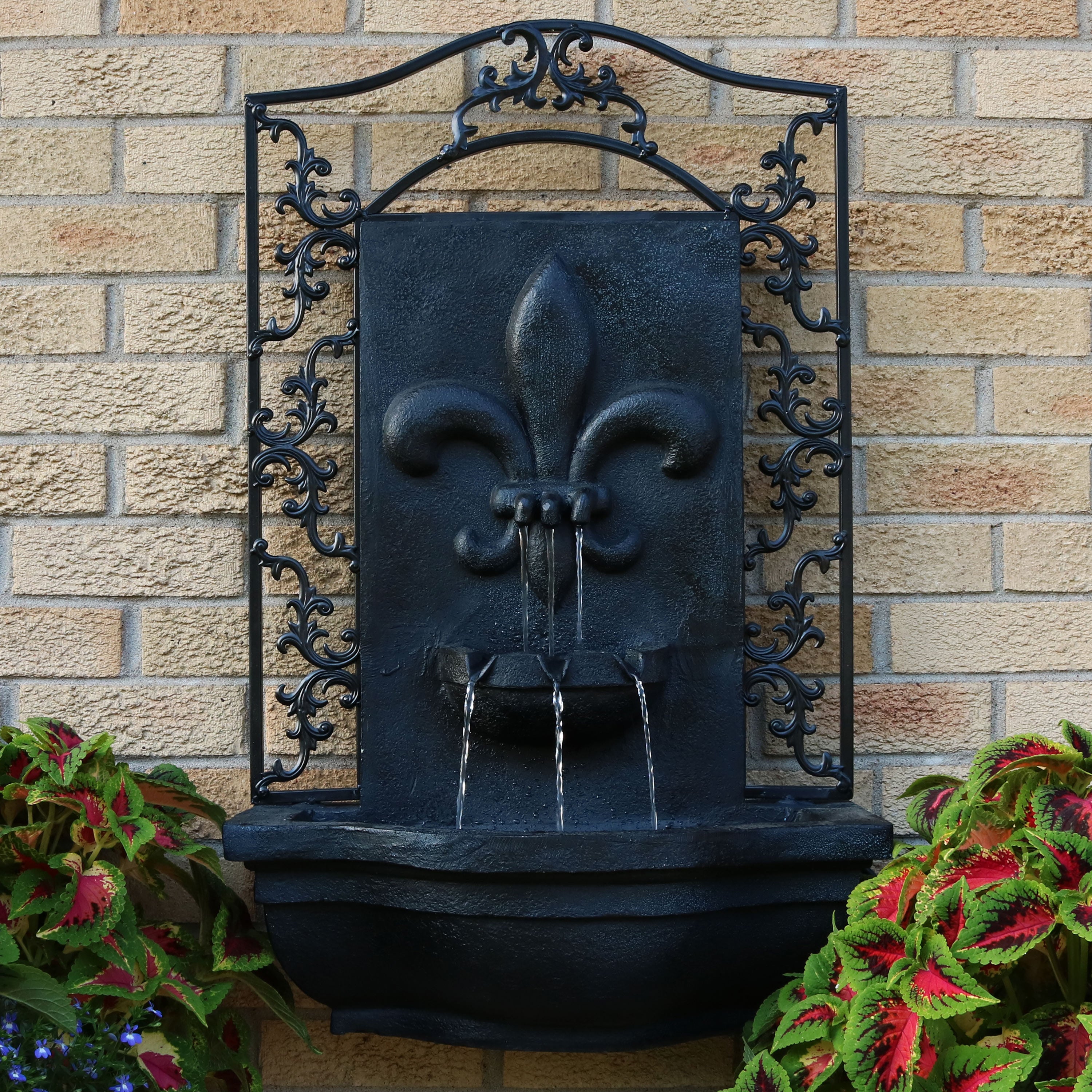 Sunnydaze French Lily Solar Powered Outdoor Wall Fountain - Elegant Garden Water Feature for Patio, Yard, and Backyard Decor