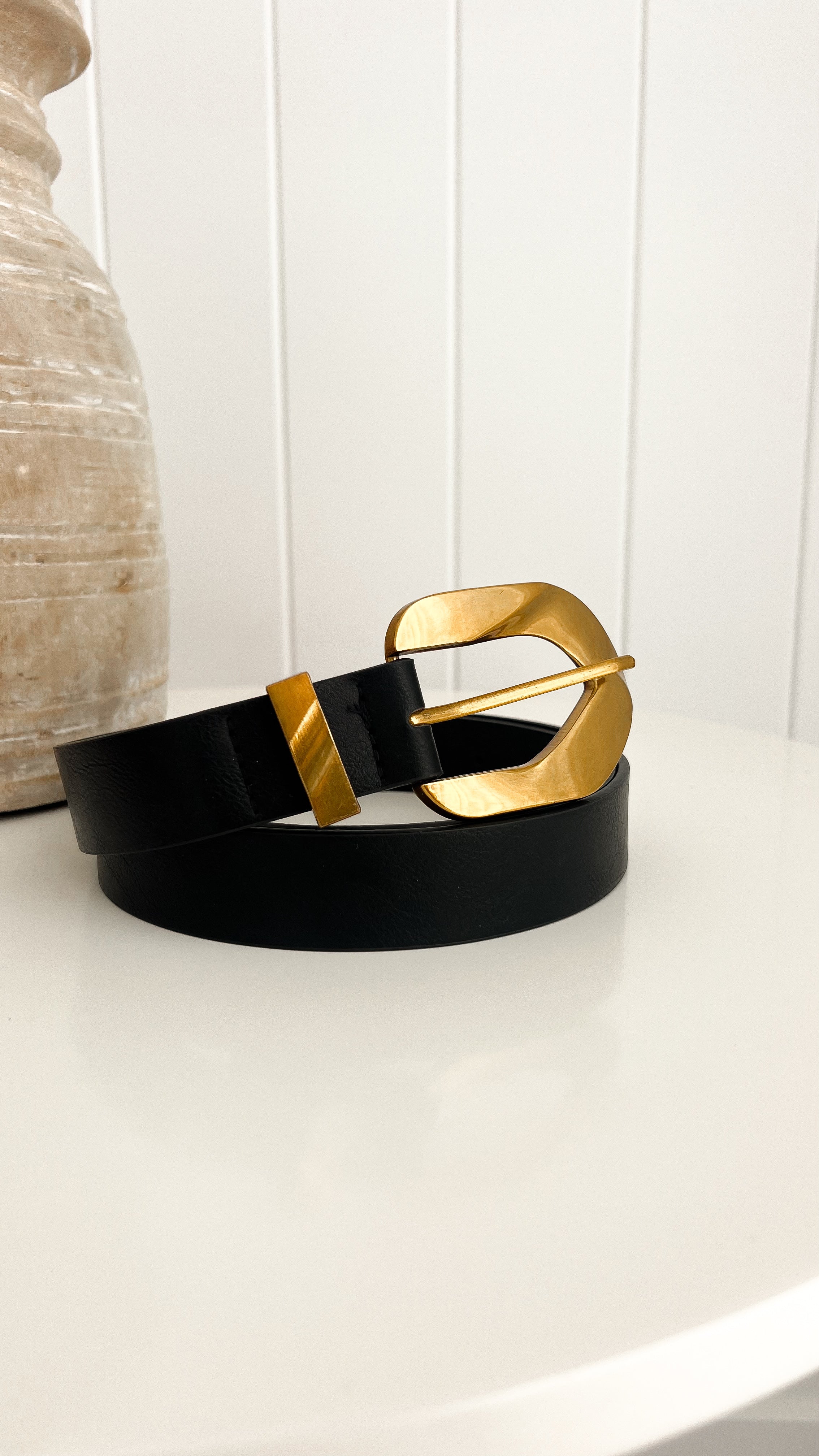 Jace Belt for Men - Premium Black & Gold Leather Belt - Stylish Dress & Casual Belt for Office, Wedding & Everyday Wear