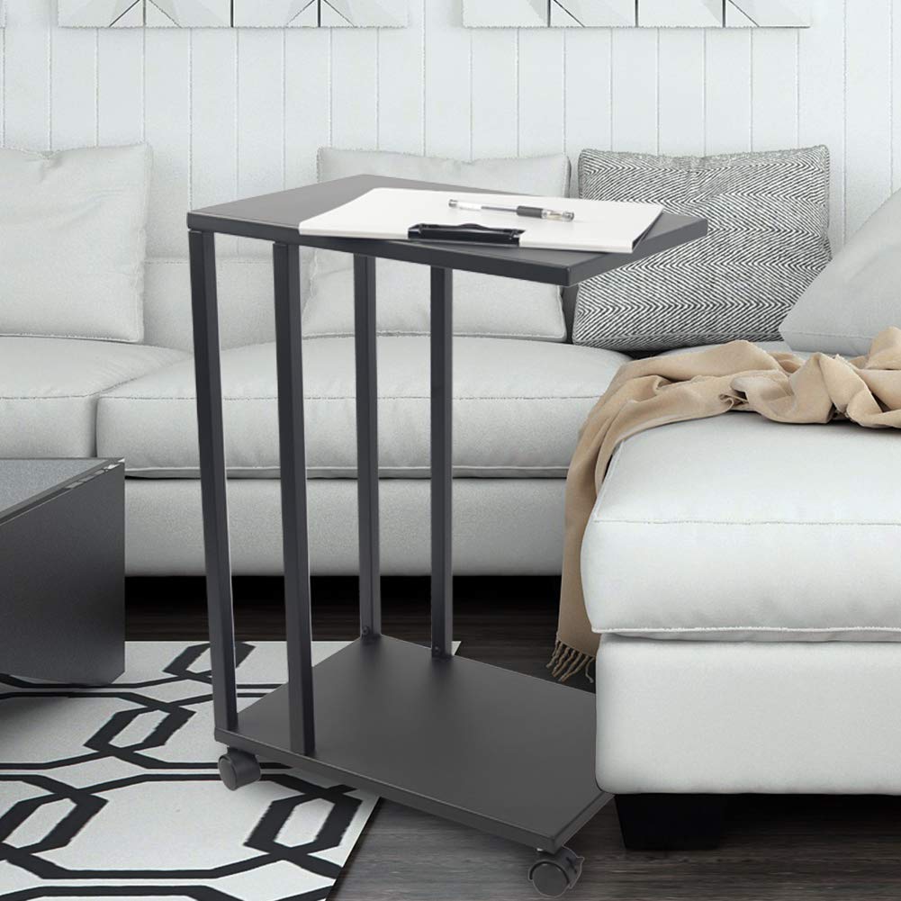 Lockable Wheels C-Shaped End Table - 26 Inch Modern Snack Coffee Table for Sofa, Couch & Bed - Indoor/Outdoor Use in Living Room, Bedroom, Office, Patio & Balcony - Matte Black Finish | Perfect for Small Spaces & Entertaining Guests | Fast 3-5 Day Delivery